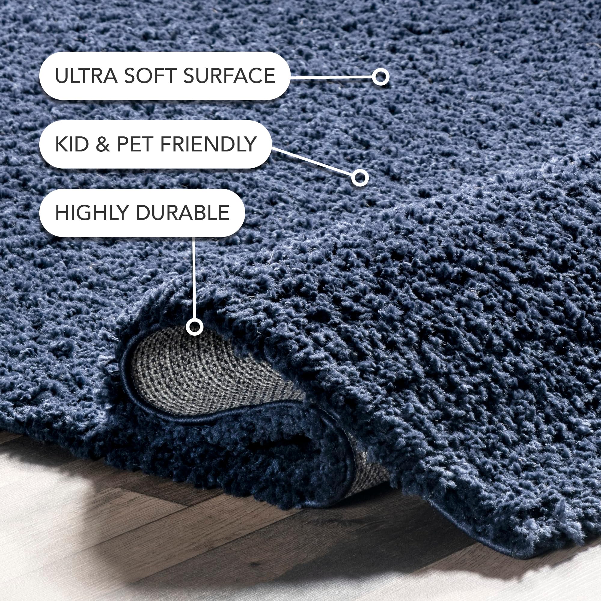 nuLOOM Marleen Contemporary Shag Accent Rug 3x5 Feet Navy Blue - Soft Plush Area Rug for Living Room, Bedroom & Nursery Decor