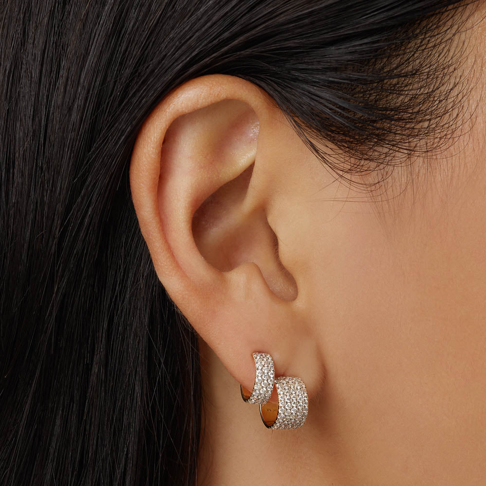 10k Gold Diamond Pave Huggie Hoop Earrings for Women - Perfect for Everyday Wear, Parties & Special Occasions