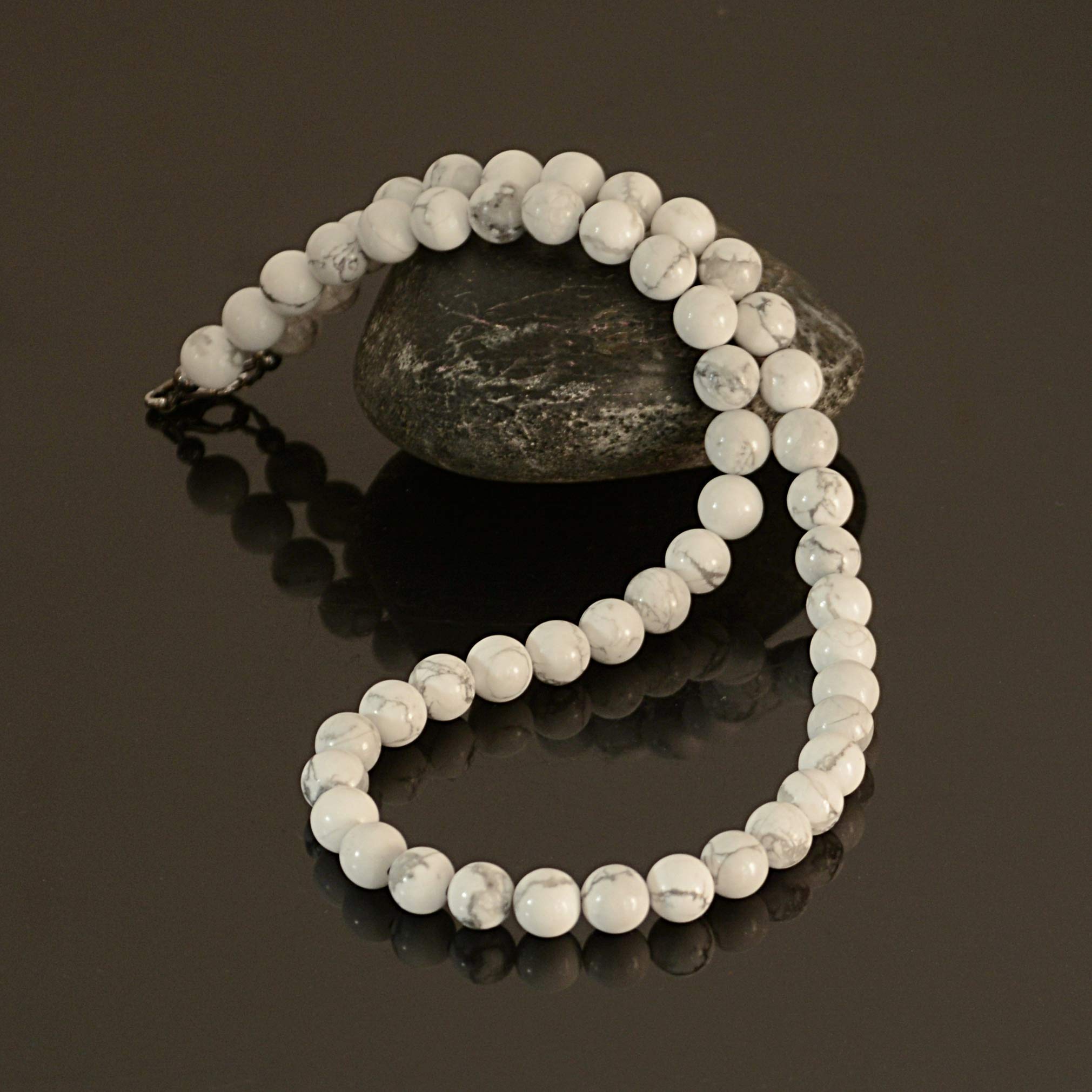 Handmade Howlite Stone Beaded Choker Necklace for Men - 19 Inch Natural White Beaded Jewelry, Perfect Gift for Boyfriend, Husband & Fathers - Ideal for Weddings, Parties & Casual Wear