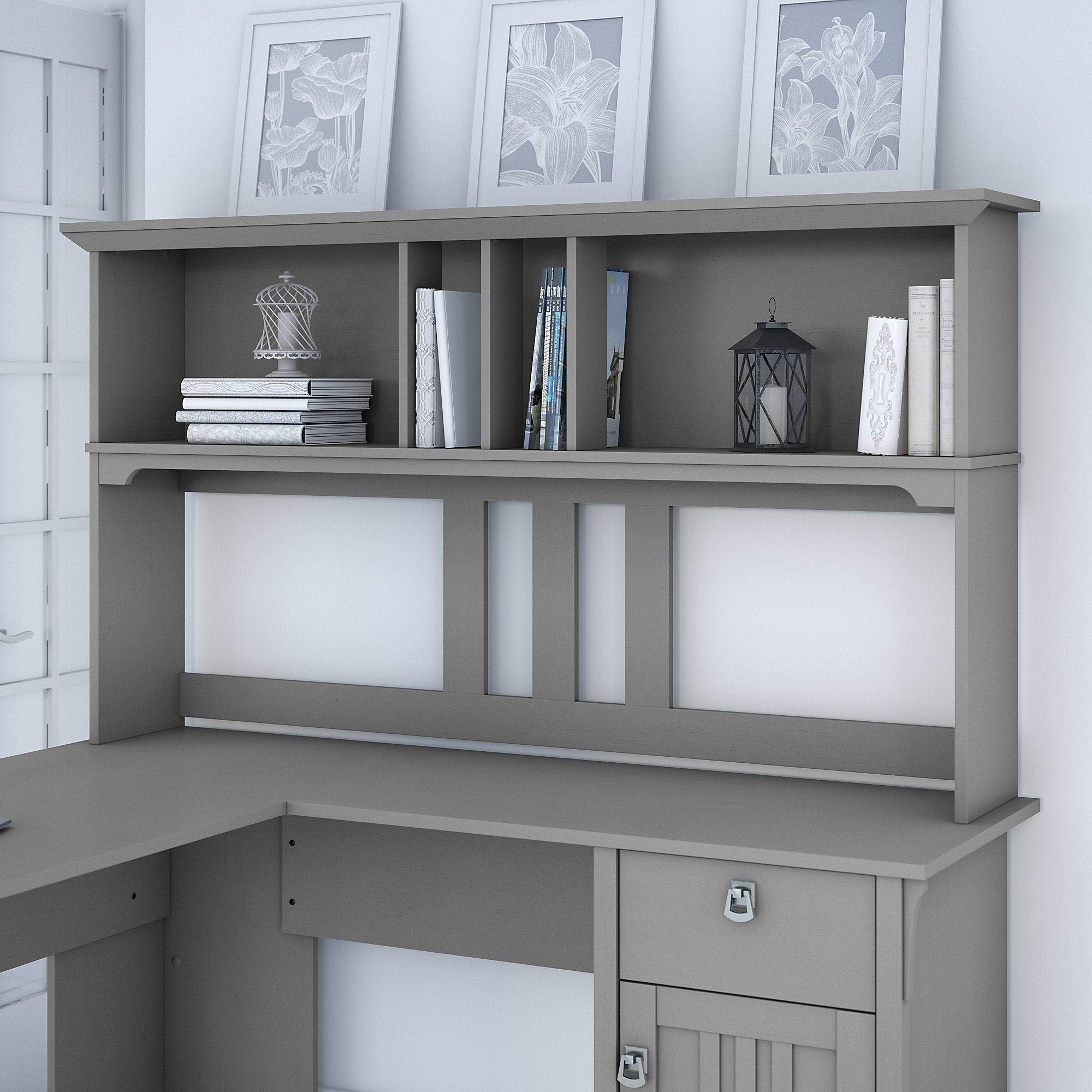 60-Inch L-Shaped Desk Hutch in Cod Grey - MDF Modular Storage with Metallic Finish | Perfect for Home Office & Workspace Organization