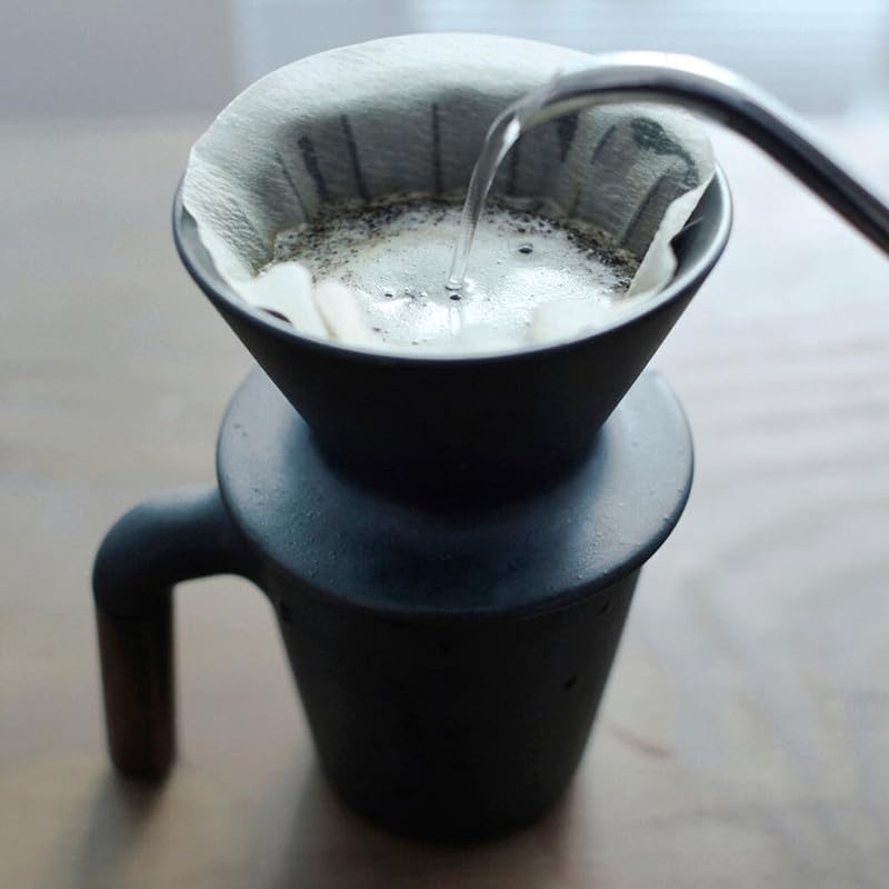 Premium Ceramic Pour Over Coffee Maker - HMM Patio Coffee Dripper for 1-2 Cups | Minimalist Design | SGS Certified | Perfect for Home, Office & Camping Coffee Brewing | Black