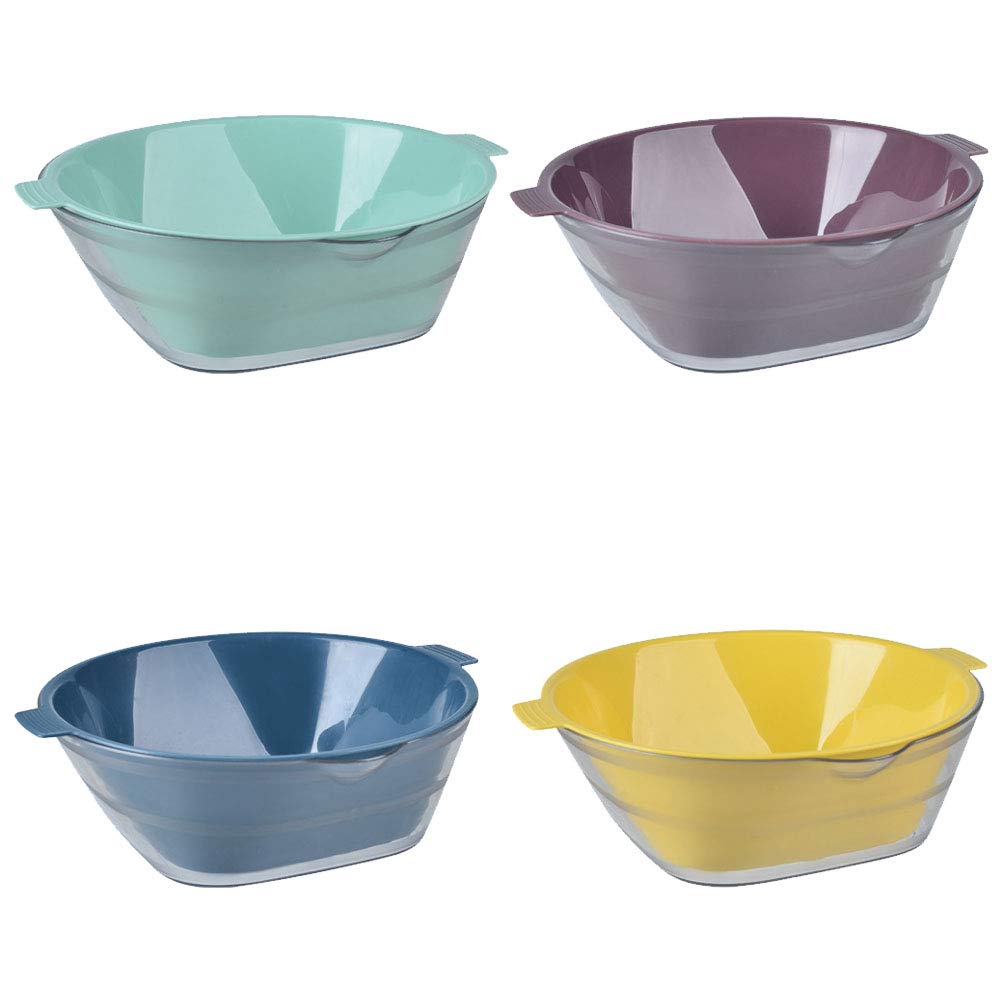 DOITOOL 4-Pack Plastic Drain Basket - Double-Layer Mesh Strainer for Washing Fruits & Vegetables - Kitchen Colander with Handle - Assorted Colors (Blue/Green/Red/Yellow) - Perfect for Meal Prep, Salad Making & Healthy Cooking