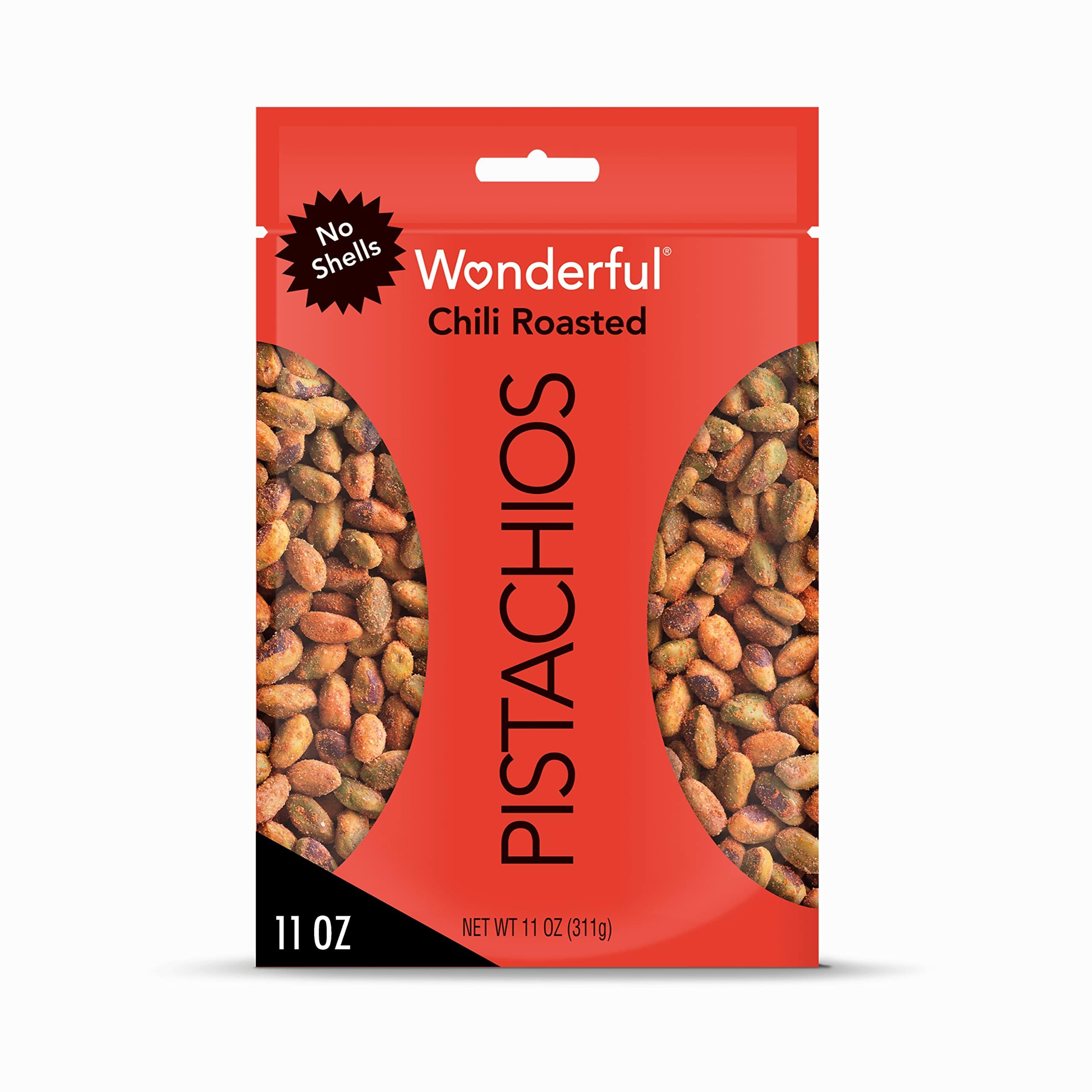 Wonderful Pistachios No Shells, Chili Roasted Nuts - 11oz Resealable Bag | High Protein Snack, Gluten-Free Healthy Snacks for Adults & College Students | Perfect for Office, Gym, Travel & Movie Nights
