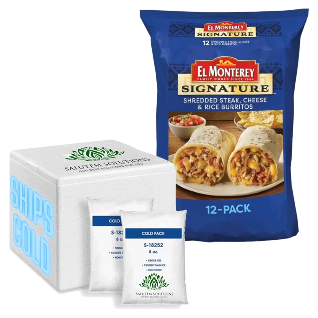 El Monterey Signature Shredded Steak, Cheese & Rice Burritos - 12 Count (57.6 oz) Frozen Burritos for Quick Meals, Lunch & Dinner - Perfect for Busy Families, Office Lunches & Emergency Food Storage