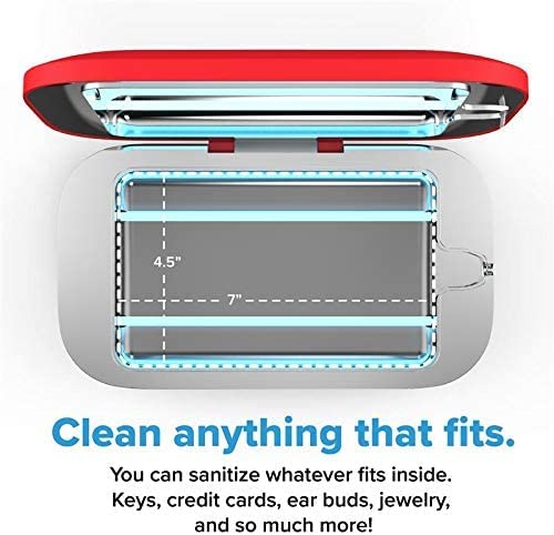 PhoneSoap Pro UV Smart Phone Sanitizer & Universal Charger | 360° UV-C Disinfection for iPhone, Samsung, Android | Kills 99.9% Germs | Wireless Charging Station | Perfect for Home, Office, Gym & Travel (Red)