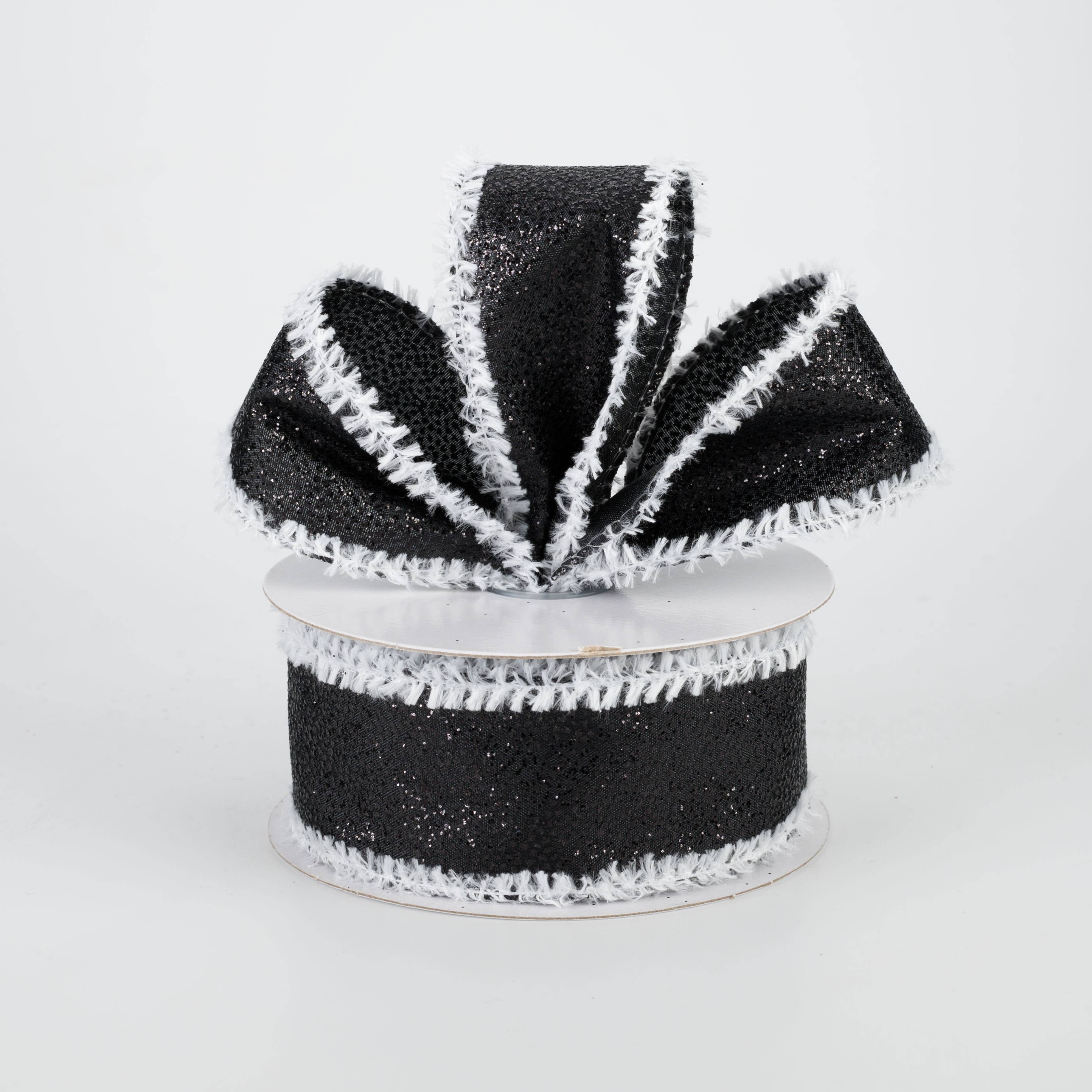 1.5 Inch Metallic Glitter Snow Edge Ribbon - Black (10 Yards) for Christmas Gift Wrapping, Holiday Decorations & DIY Crafts