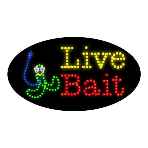 Live Bait LED Dot Sign #24538 - Bright Glowing Fishing Bait Sign for Tackle Shops, Bars & Outdoor Events