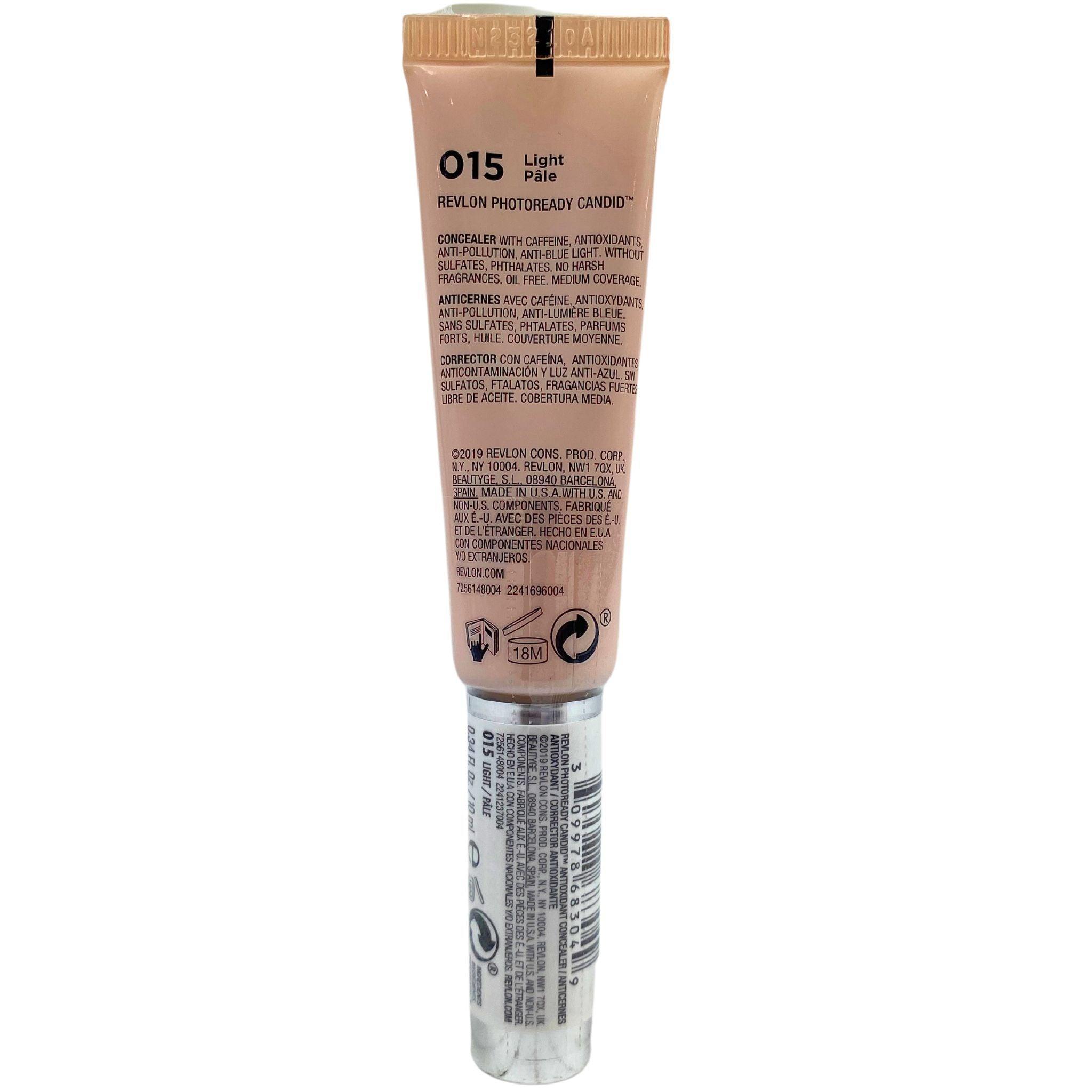 Revlon Photoready Candid Antioxidant Concealer 015 Light 0.34 oz (50 Pcs) - Full Coverage Makeup for Dark Circles, Blemishes & Imperfections - Perfect for Daily Use, Professional Makeup & Photo Shoots
