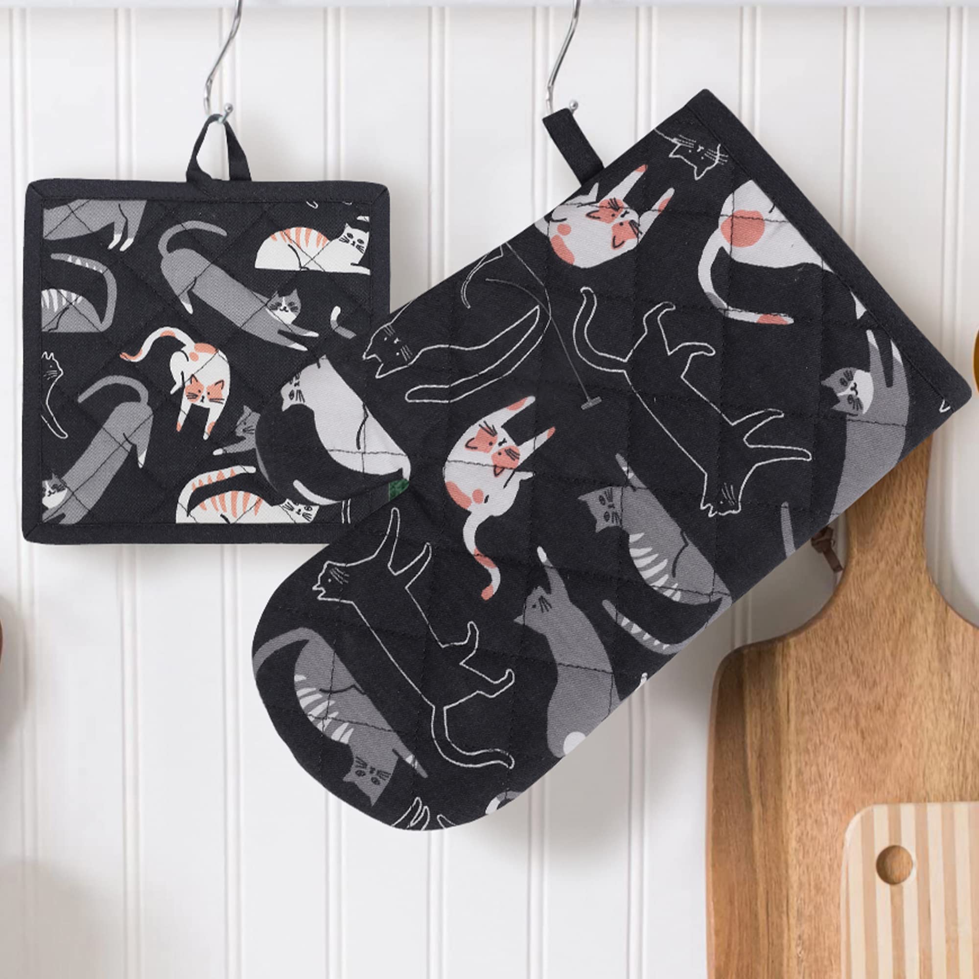 Anko Heat Resistant Oven Gloves and Pot Holder Set of 2 - 100% Cotton with Unique Print - 11