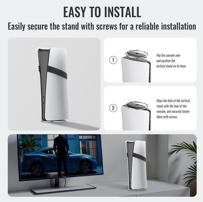 Vertical Stand for PS5 PRO/PS5 Slim/PS5 - Easy Installation & High Stability with Screws | Silver Gaming Accessory for Enhanced Console Setup | Perfect for Living Room, Game Room & Office Organization