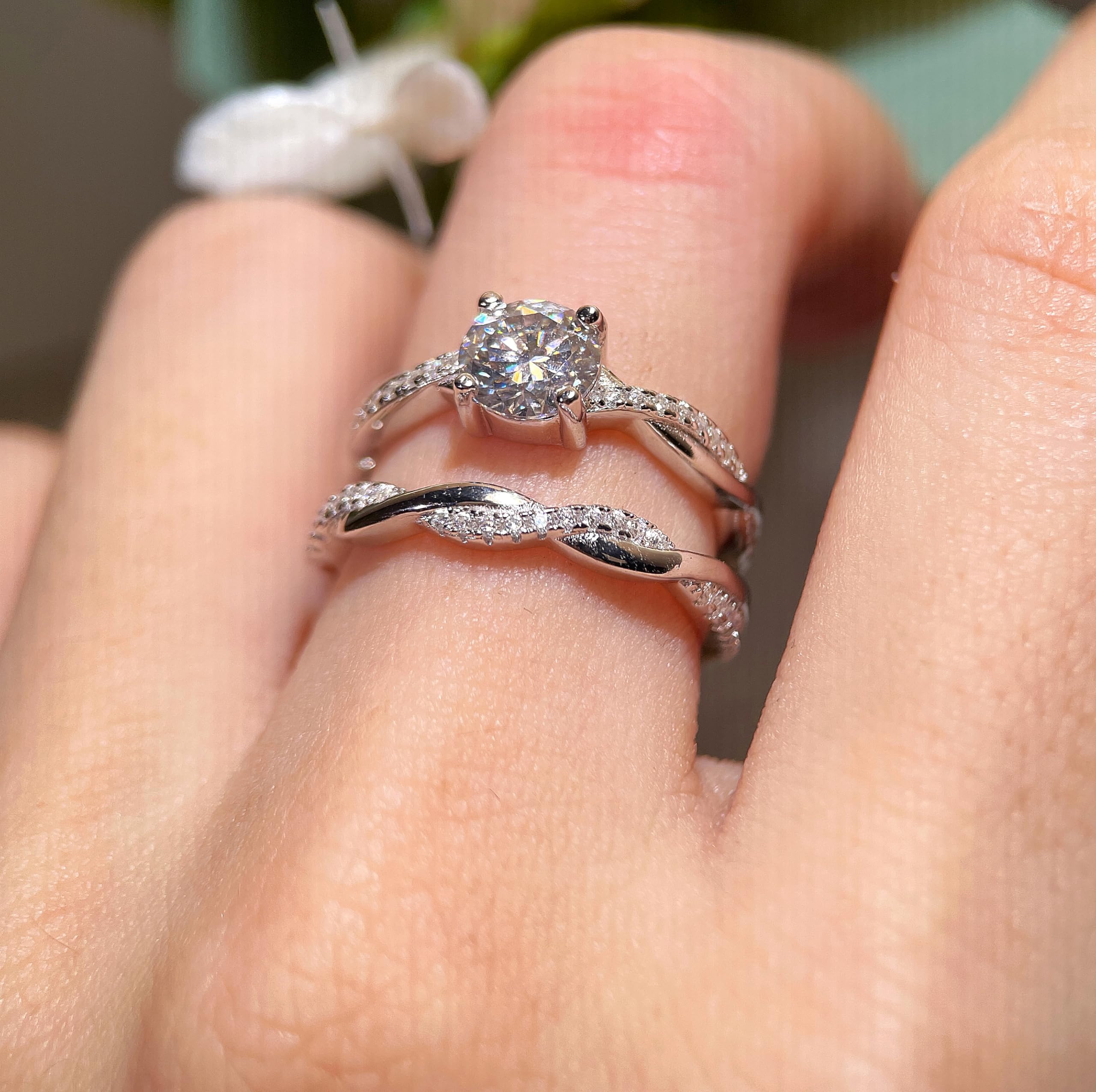 1.2CT Round Moissanite Engagement Ring for Women - 925 Sterling Silver Wedding Band Set, Promise Ring & Bridal Jewelry (Size 4.5-11) - Perfect for Proposals, Anniversaries & Special Occasions