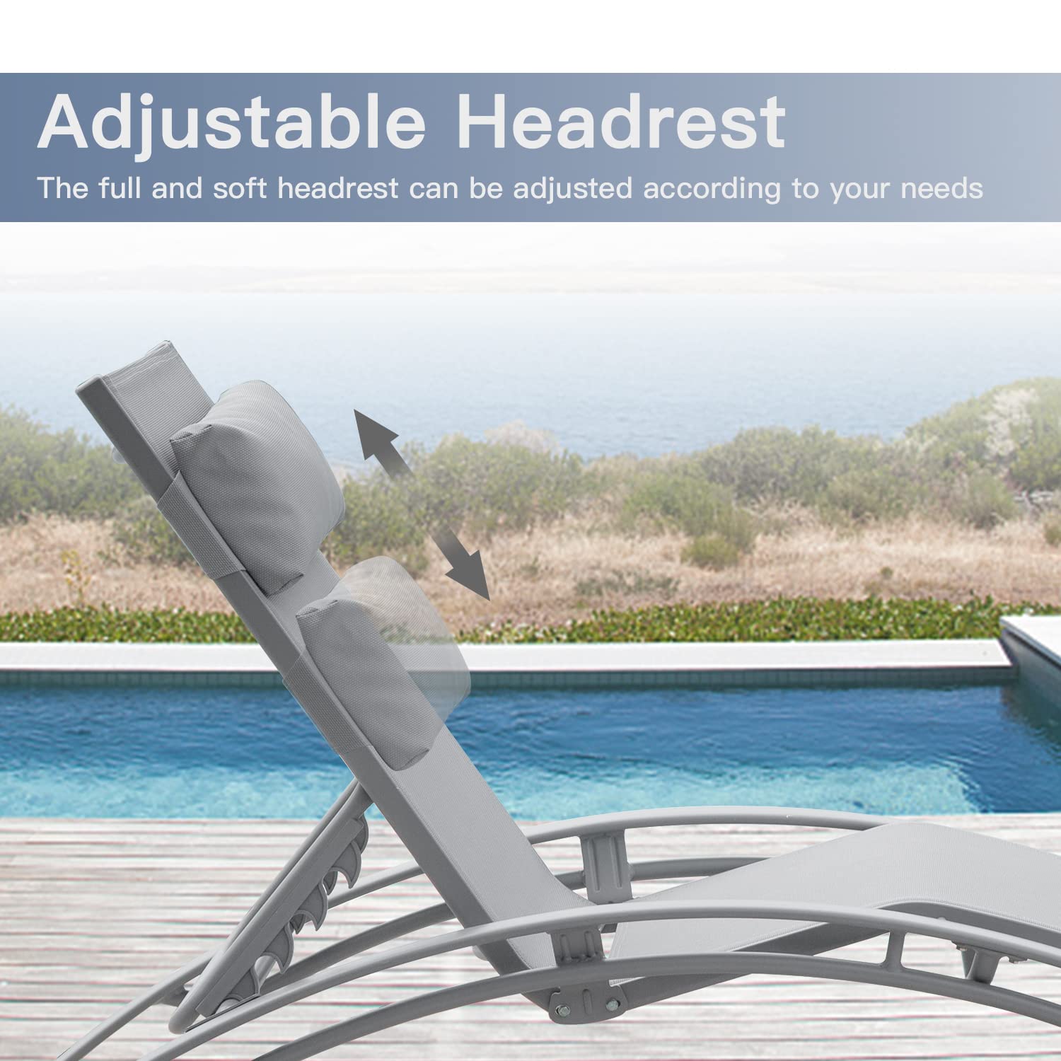 Premium Aluminum Lounge Chair Set of 2 - 5-Position Adjustable Outdoor Chaise Lounge for Poolside, Beach, Garden & Patio - Weather-Resistant Gray Patio Furniture for Relaxation & Sunbathing
