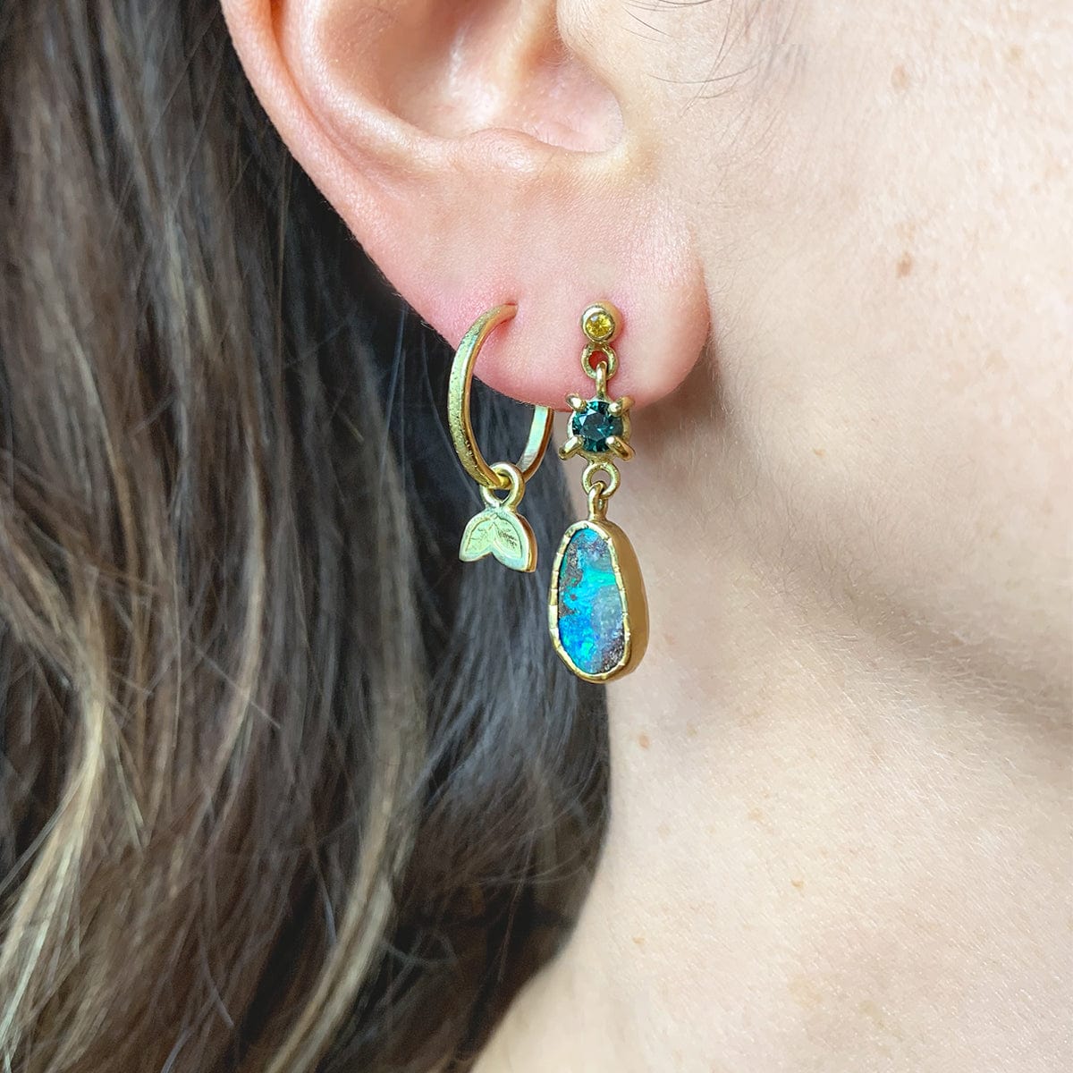 Fairtrade 18ct Gold Leaf Drop Hoop Earrings - Elegant Dangle Earrings for Women, Perfect for Weddings, Parties & Everyday Wear