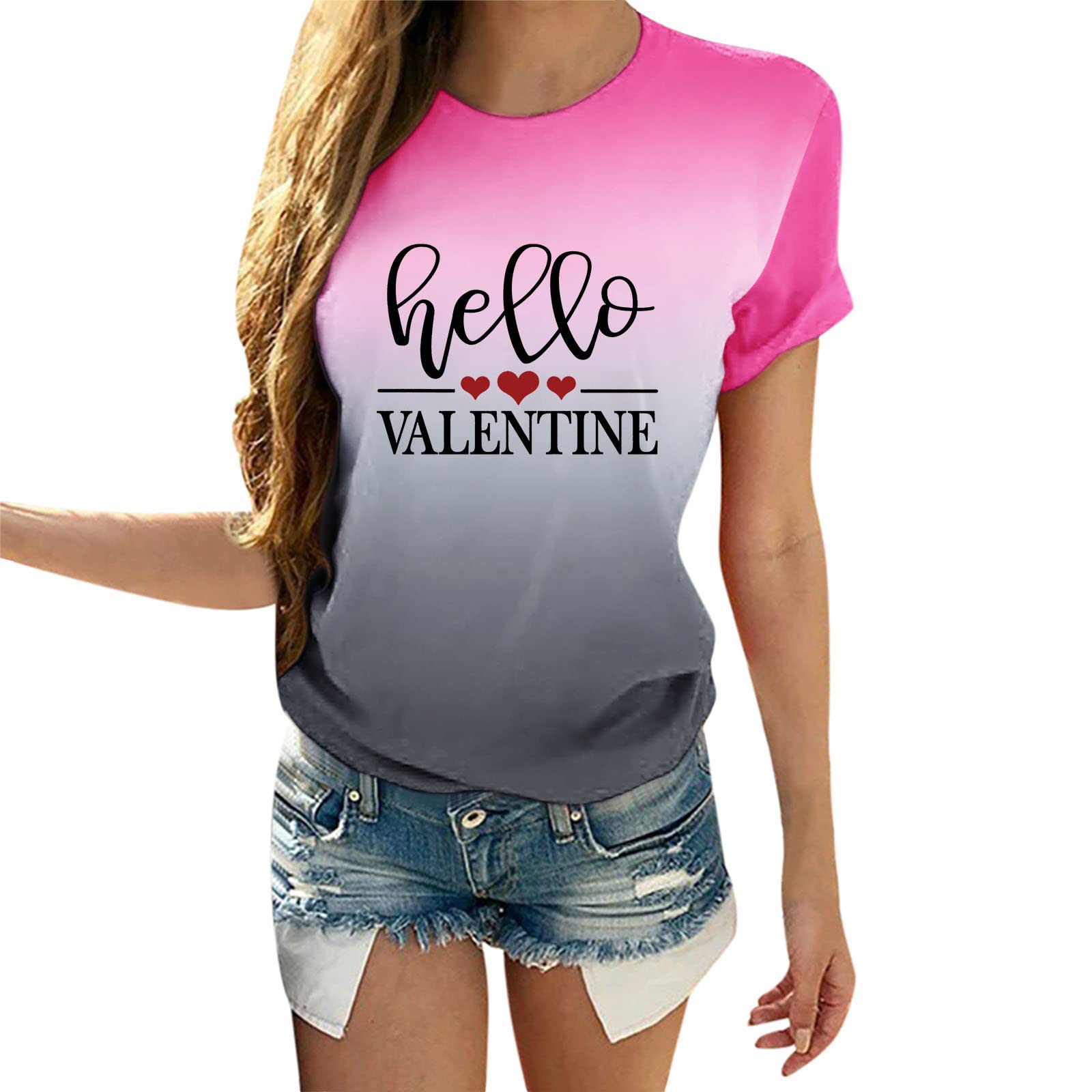 Women's Floral Print Short Sleeve Blouse - Gradient Pink Valentine's Wedding Top | Casual Summer Shirt for Date Night, Office Wear & Special Occasions