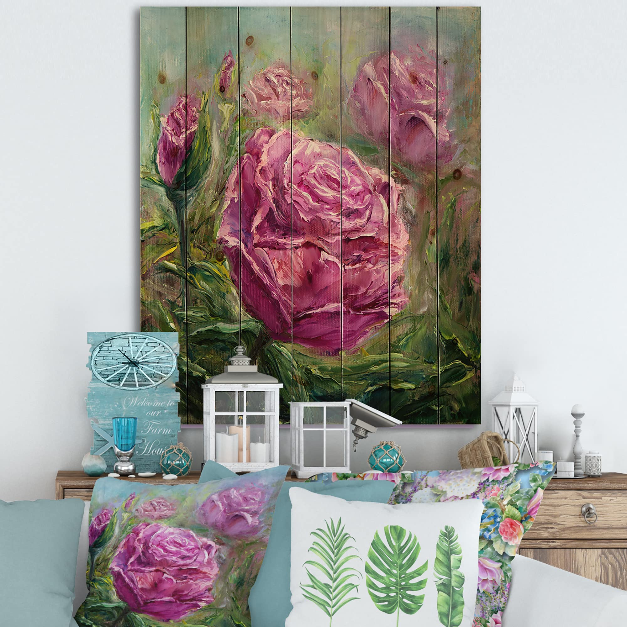 DesignQ Pink Peonies Wood Wall Art - Large Floral Wall Decor Handmade from Natural Pine - Perfect for Living Room, Bedroom & Farmhouse Decor