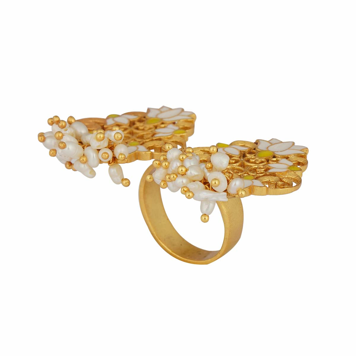 Elegant White Enamel Glory Lotus Open Ring - Boho Chic Jewelry for Women, Perfect for Weddings & Everyday Wear