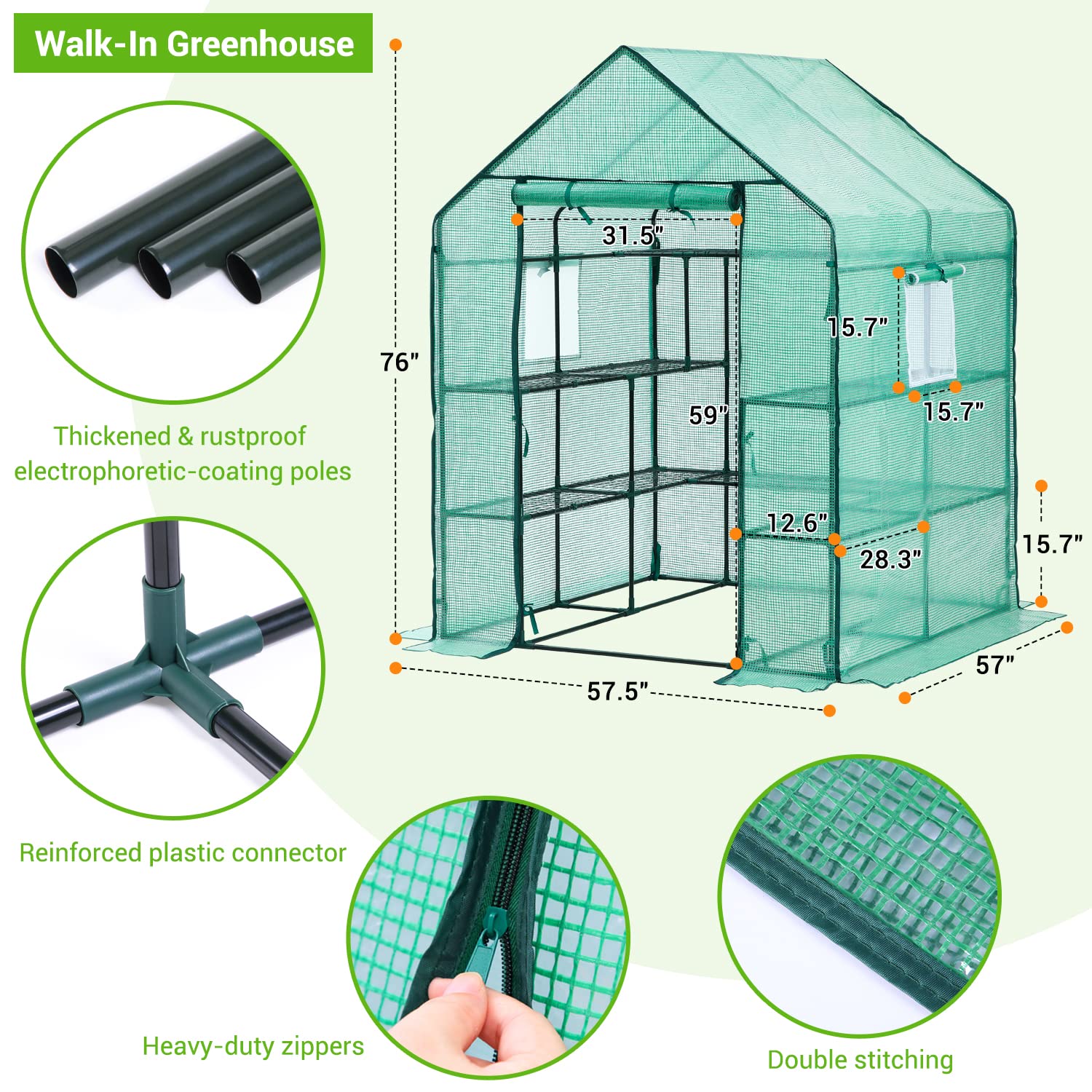 Ohuhu Upgraded 4-Tier 11-Shelf Walk-In Greenhouse for Outdoors with Screen Windows - Durable PE Cover, Ground Pegs & Ropes for Stability - Perfect for Gardening, Plant Protection & Outdoor Storage