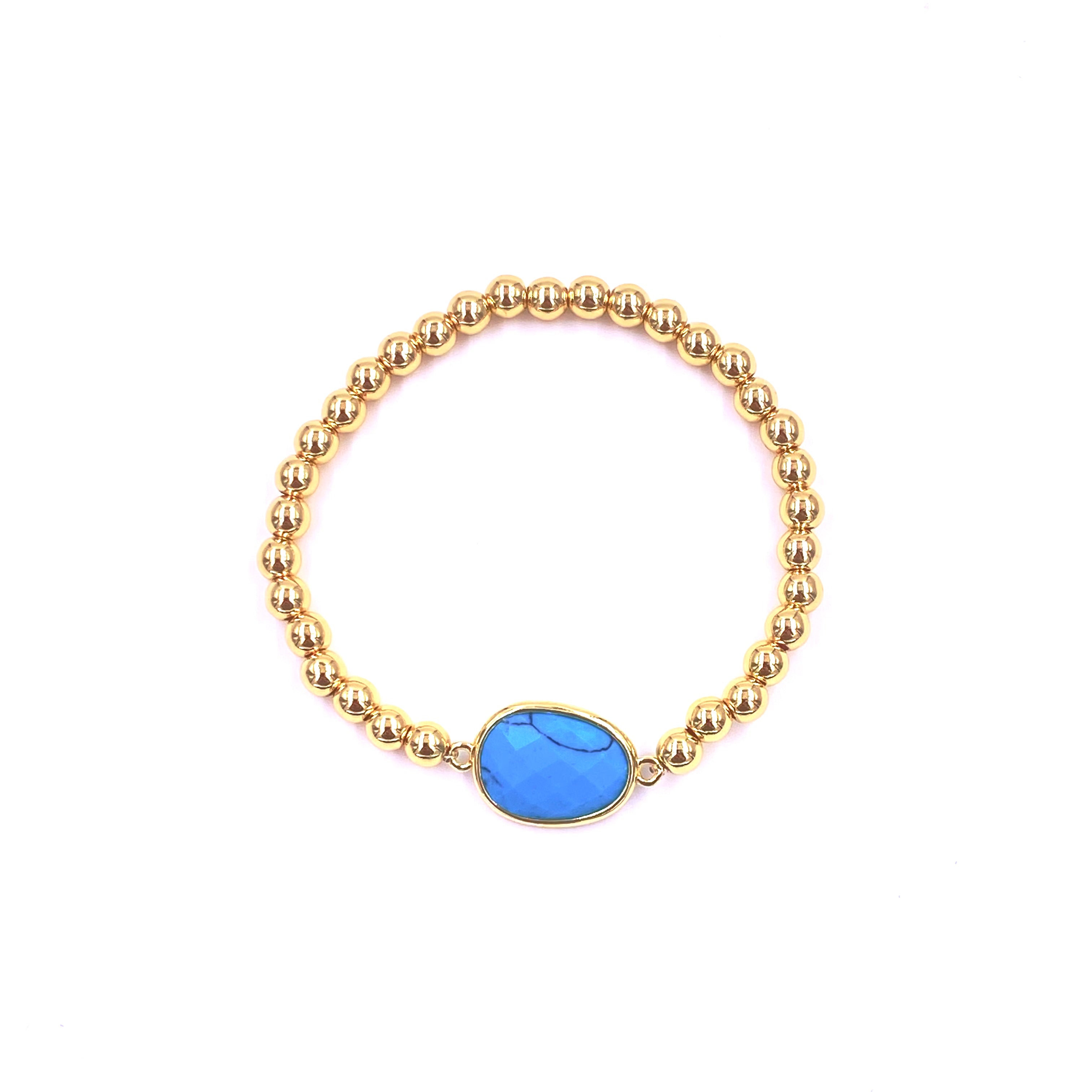 Ashley Gold Stainless Steel Turquoise Ball Beaded Stretch Bracelet for Women - Elegant Adjustable Jewelry for Parties, Weddings & Everyday Wear
