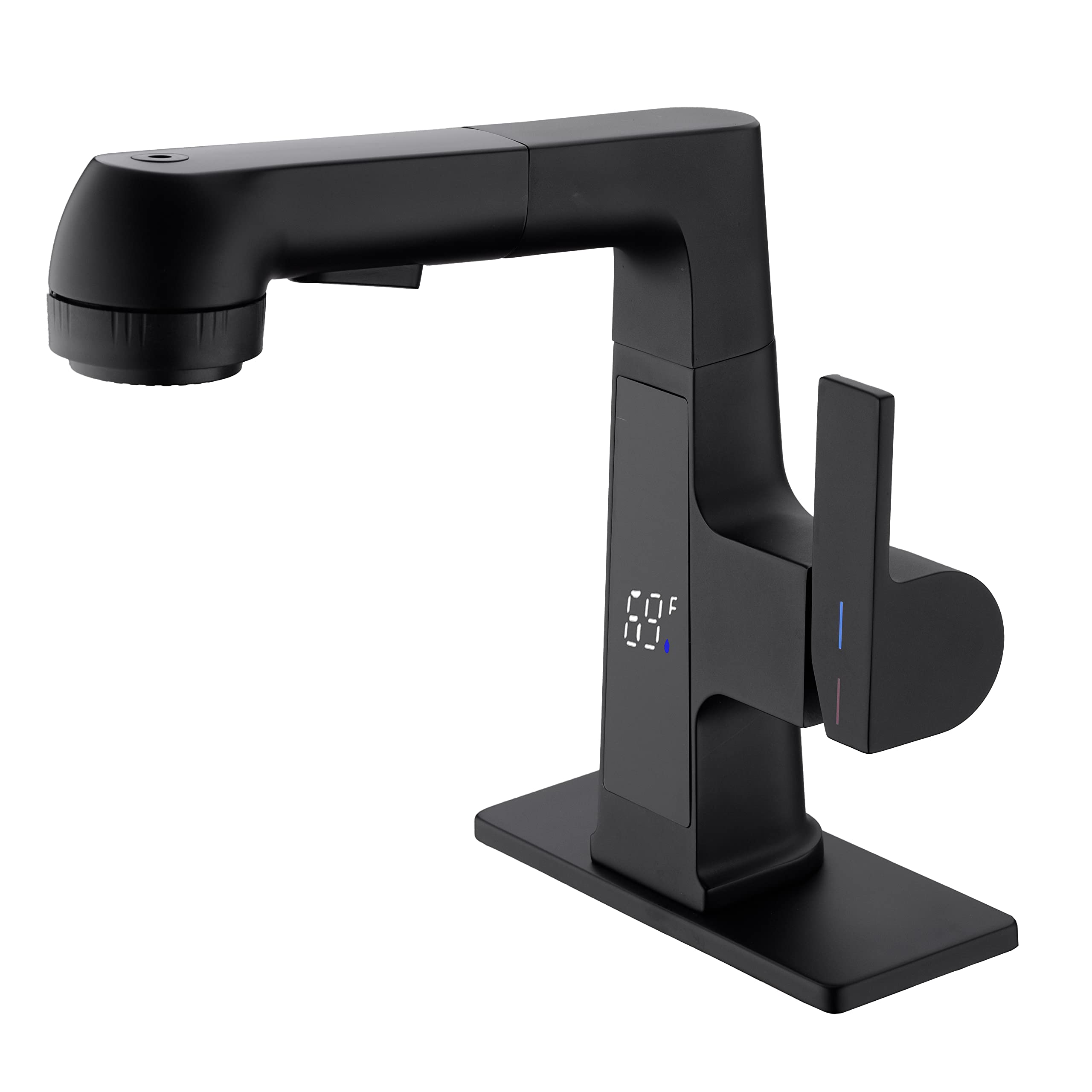 Digital Display Matte Black LED Bathroom Faucet with Pull-Out Sprayer - 5 Flow Modes for Modern Sinks