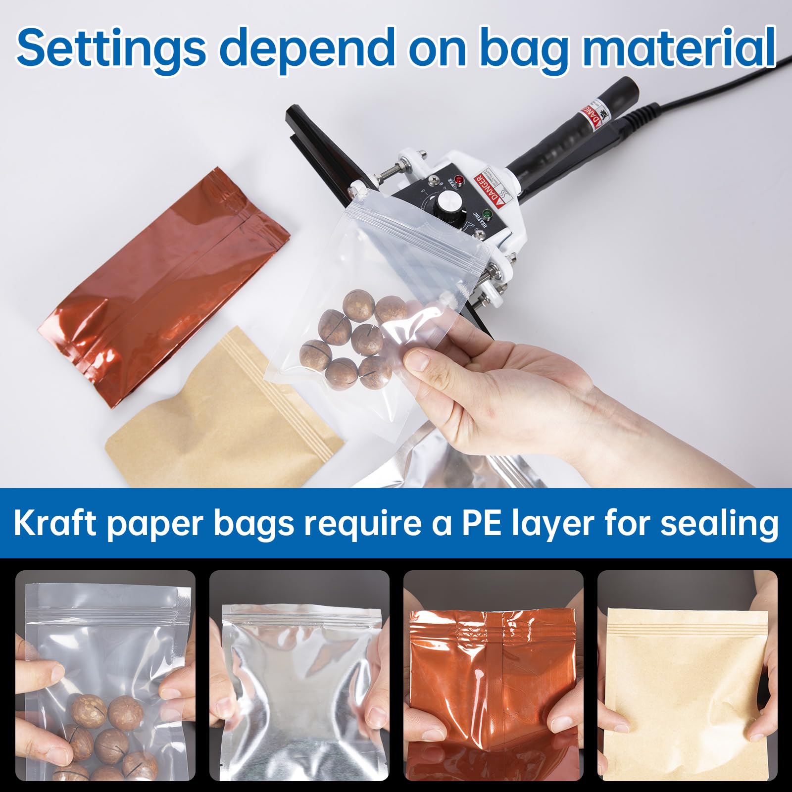 Portable Hand Held Heat Sealer Machine - R-PACK FKR-400, 16 Inch Heat Sealing Tool for Foil Bags, Kraft Bags & Mylar Bags | Food Storage, Coffee Packaging & Vacuum Sealing | Commercial & Home Use