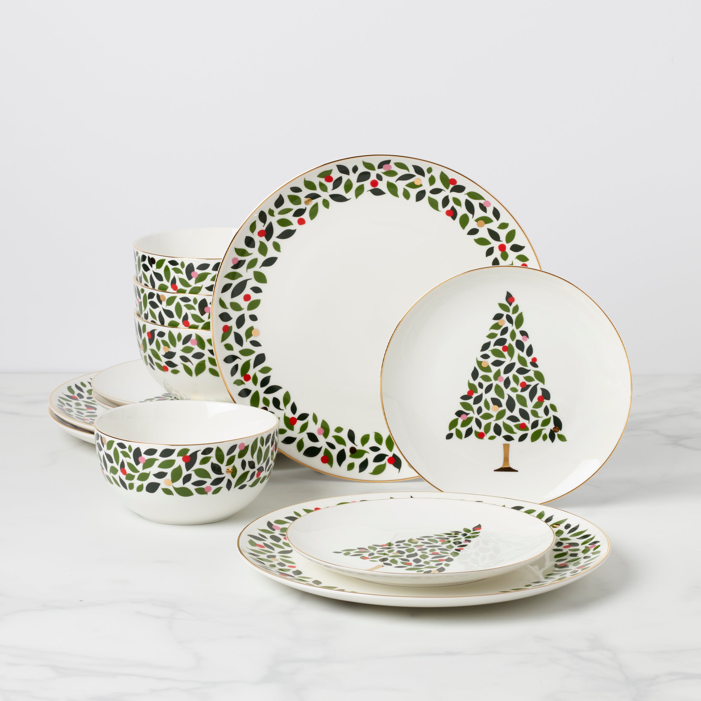 Evergreen 12-Piece Dinnerware Set - Porcelain Plates, Bowls & Mugs for Everyday Dining, Family Meals & Entertaining - Elegant & Durable Dish Set for Home, Restaurant or Gift