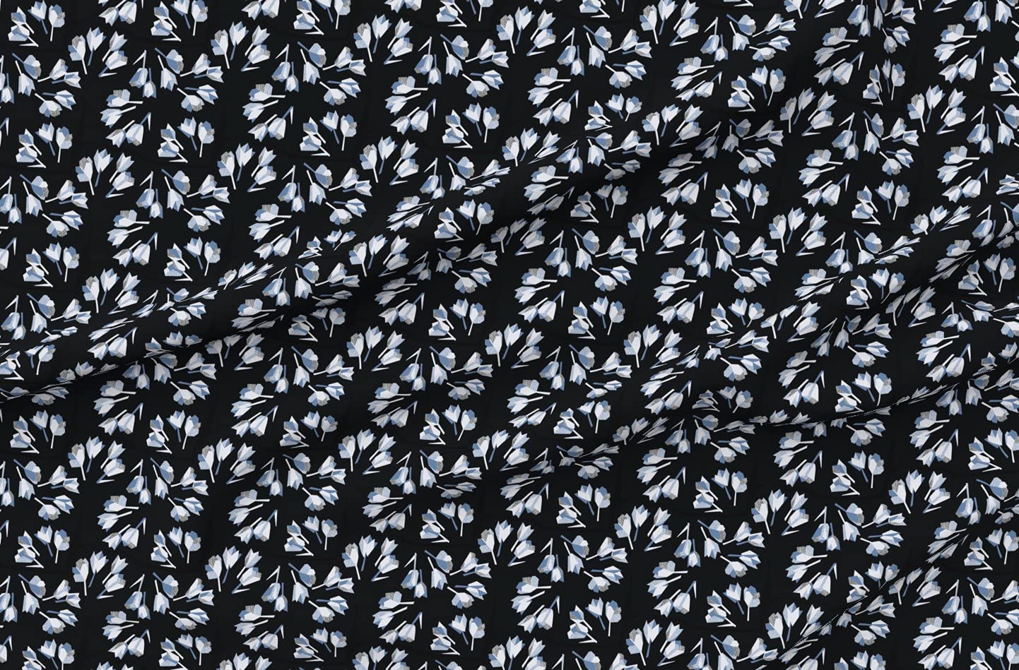 Art Deco Japanese Retro Floral Tulips Printed Cotton Fabric by The Yard - Blue Gray Abstract Modern Design for Sewing, Quilting, Apparel & Home Decor | Perfect for DIY Crafts, Curtains, Pillows and Upholstery