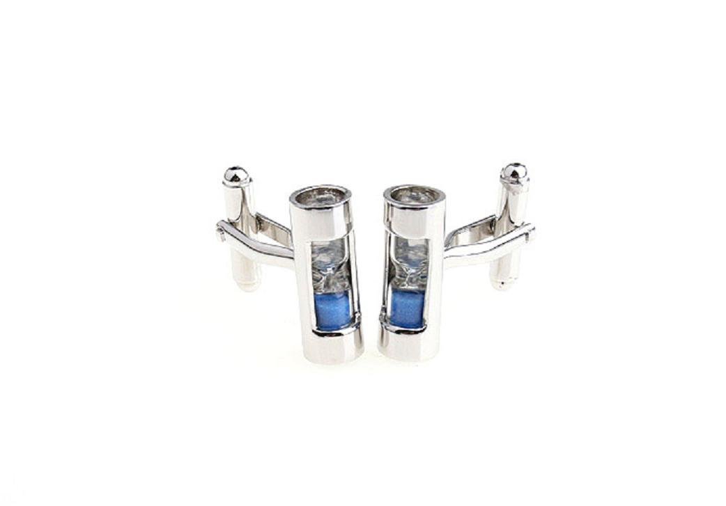 MRCUFF Steampunk Blue Sand Timer Hourglass Cufflinks Set - Vintage Style Sandtimer with Gift Box & Polishing Cloth - Perfect for Weddings, Business Meetings & Formal Events