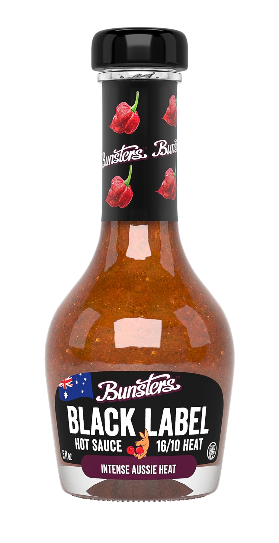 Bunsters Hot Ones Black Label Hot Sauce - Extreme Heat Chili Pepper Sauce (99,000 Scoville) - Made with Australian Fruits & Vegetables - Perfect for Wings, Tacos, and Spicy Food Challenges