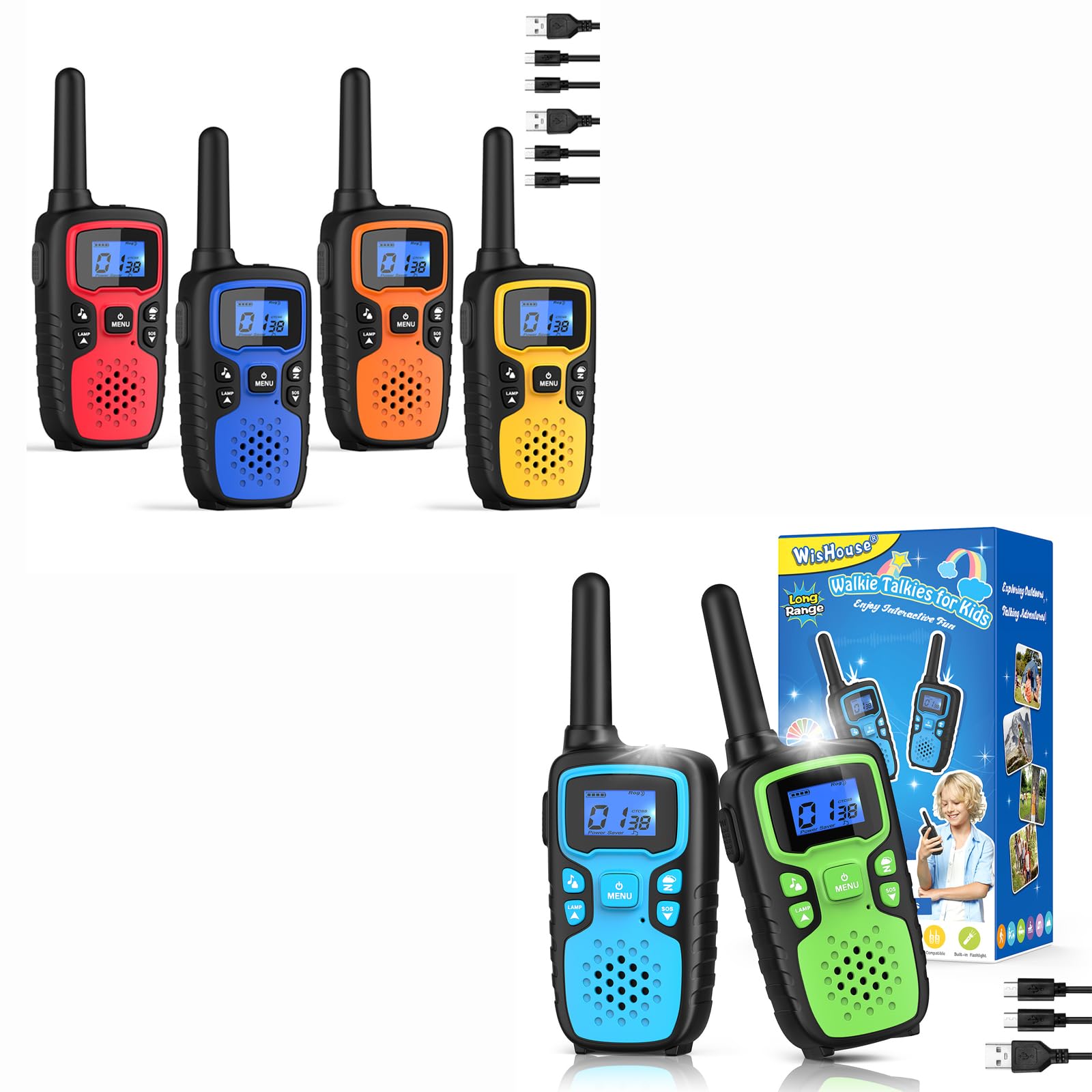 Wishouse 6 Pack Walkie Talkies for Adults and Kids - Long Range Rechargeable Two Way Radios for Camping, Hiking, Outdoor Adventures & Family Communication