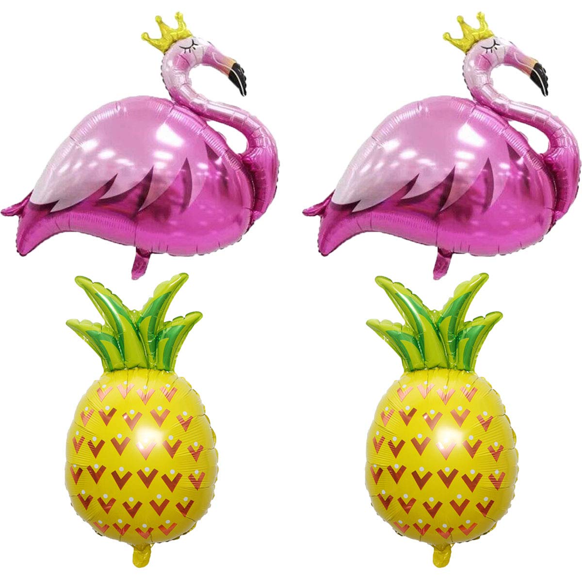 LOKESI 4-Pack Tropical Party Balloons Kit - 2 Pineapple & 2 Flamingo Foil Balloons for Hawaiian Luau, Pool Party, Baby Shower & Summer Decorations