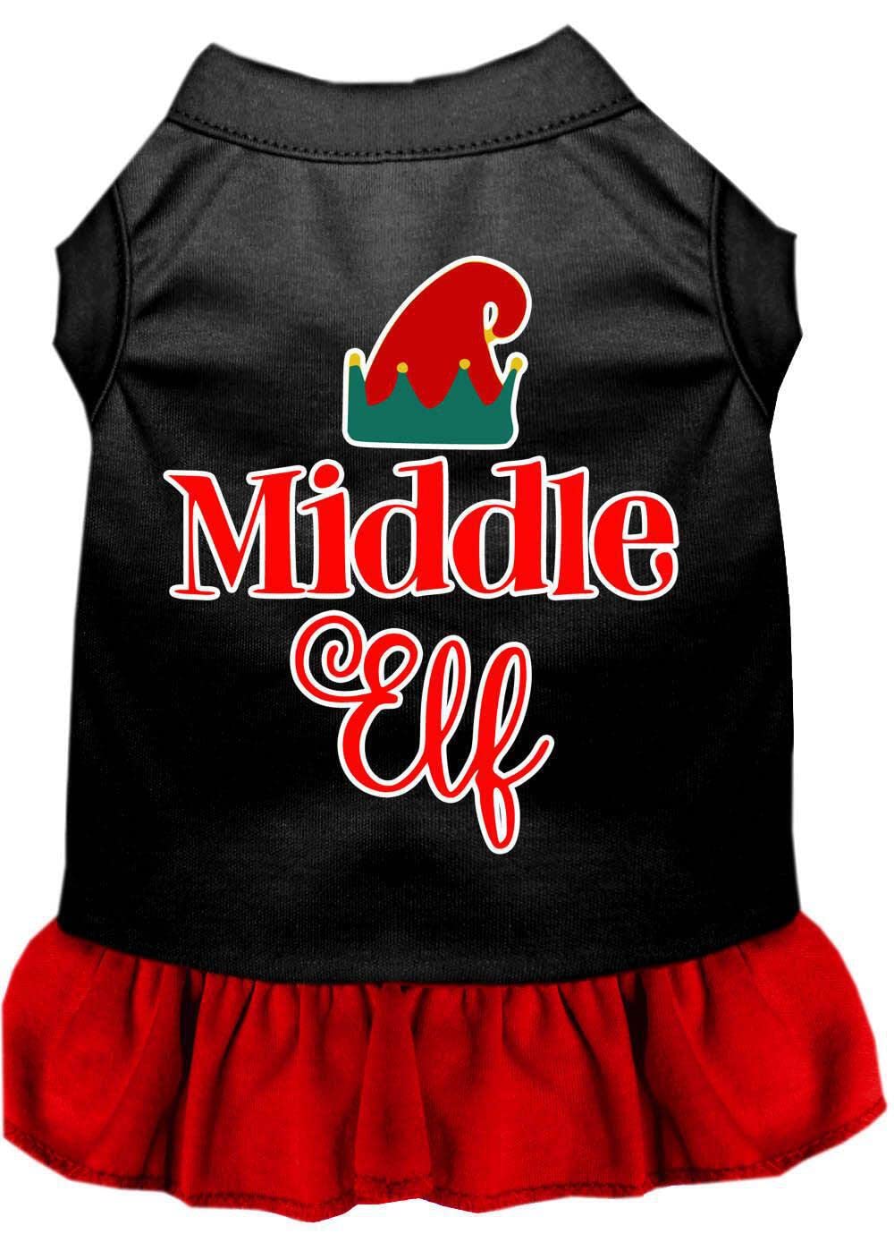 Christmas Pet Dog & Cat Elf Costume - Screen Printed 'Middle Elf' Design in Black & Red for Small Pets (3-6 lbs) | Perfect for Holiday Photos & Festive Parties