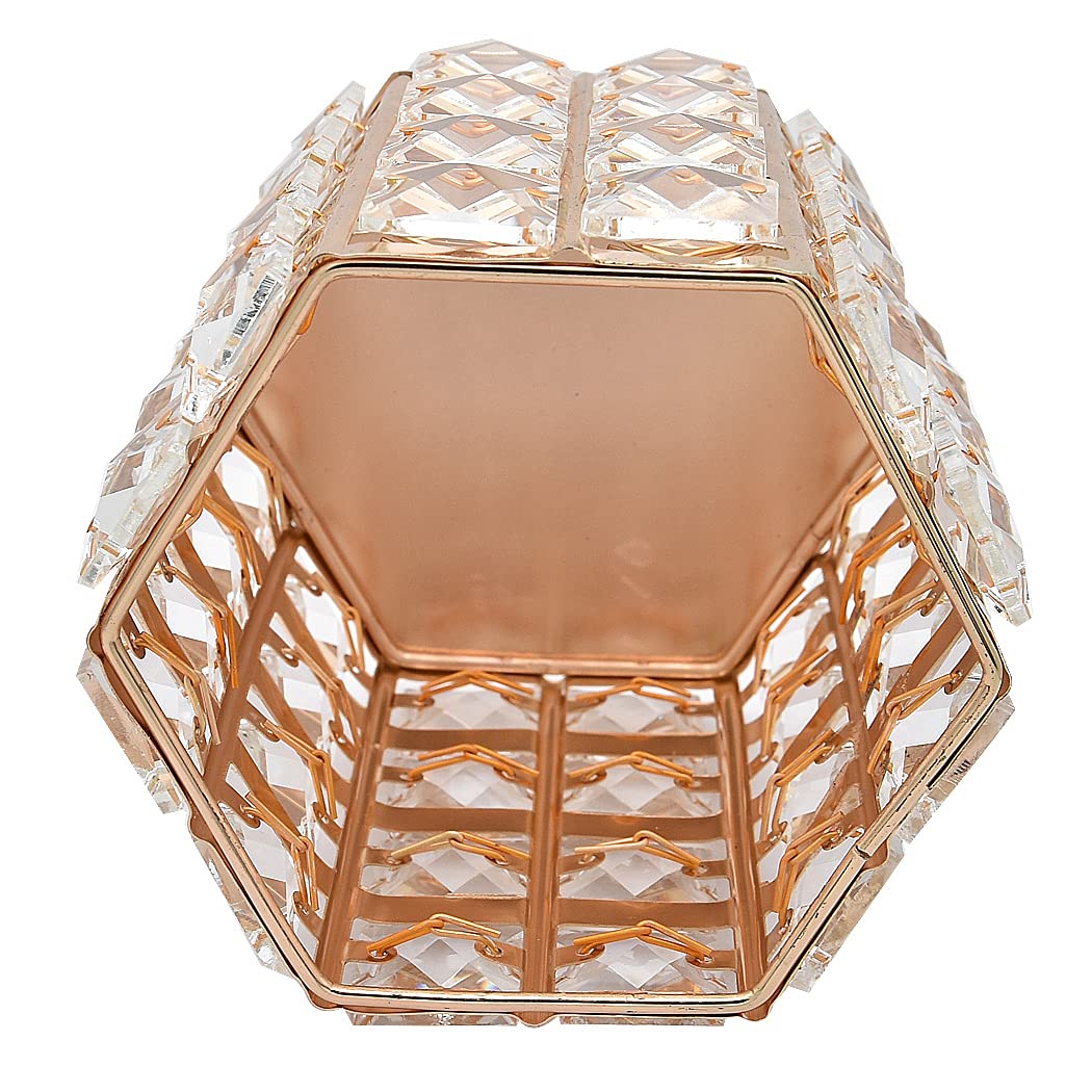 Handmade Crystal Makeup Brush Holder & Eyebrow Pencil Organizer - Hexagon Gold Cosmetic Storage for Vanity, Bathroom, Office Desk | Perfect for Makeup Artists & Beauty Enthusiasts