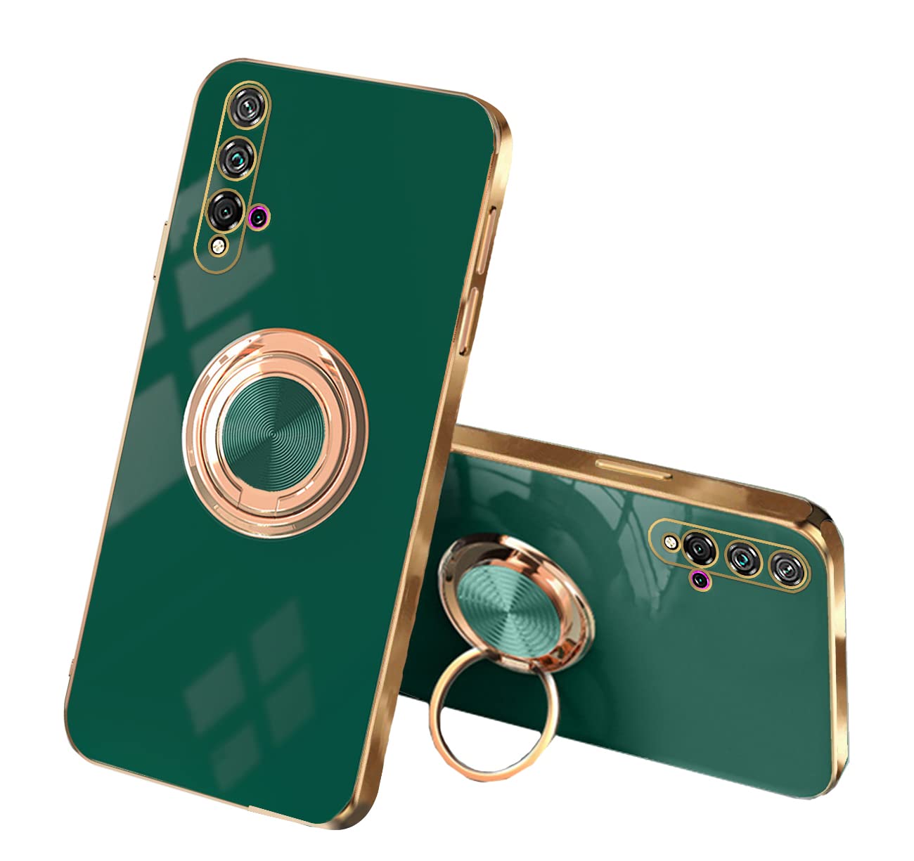 Shockproof Silicone Phone Case for Huawei nova 5t - Cute Dark Green TPU Protective Cover with Ring Holder, Anti-Scratch & Durable Design | Perfect for Women's Daily Use, Work, Travel & Outdoor Activities