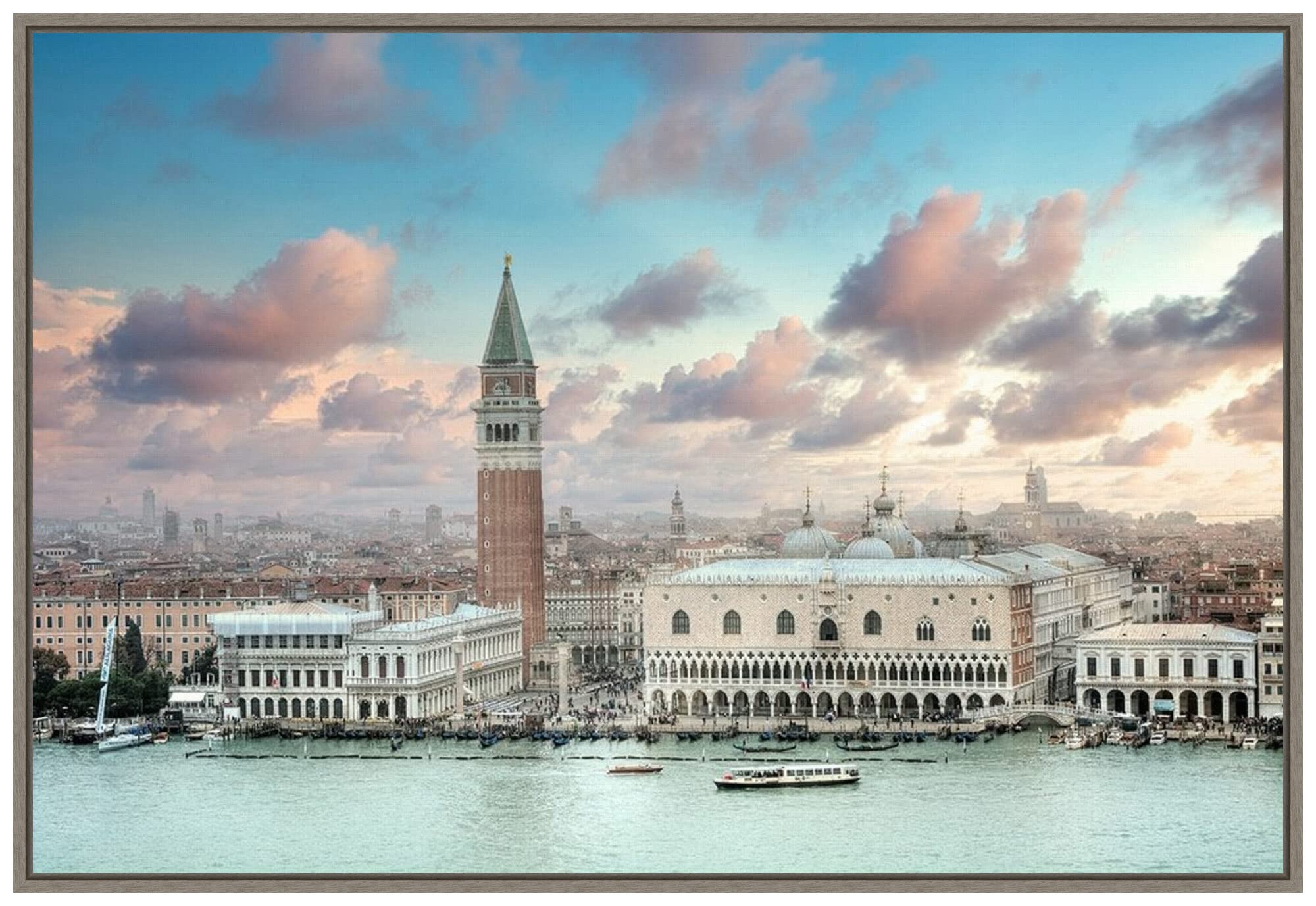 Amanti Art Framed Canvas Wall Art - 23x33 Piazza San Marco Panoramic Vista Italy by Alan Blaustein - Premium Framed Wall Art Canvas - Italian Architecture Artwork - Country Rustic Decor - Large Poster Painting for Living Room, Bedroom & Office Decor