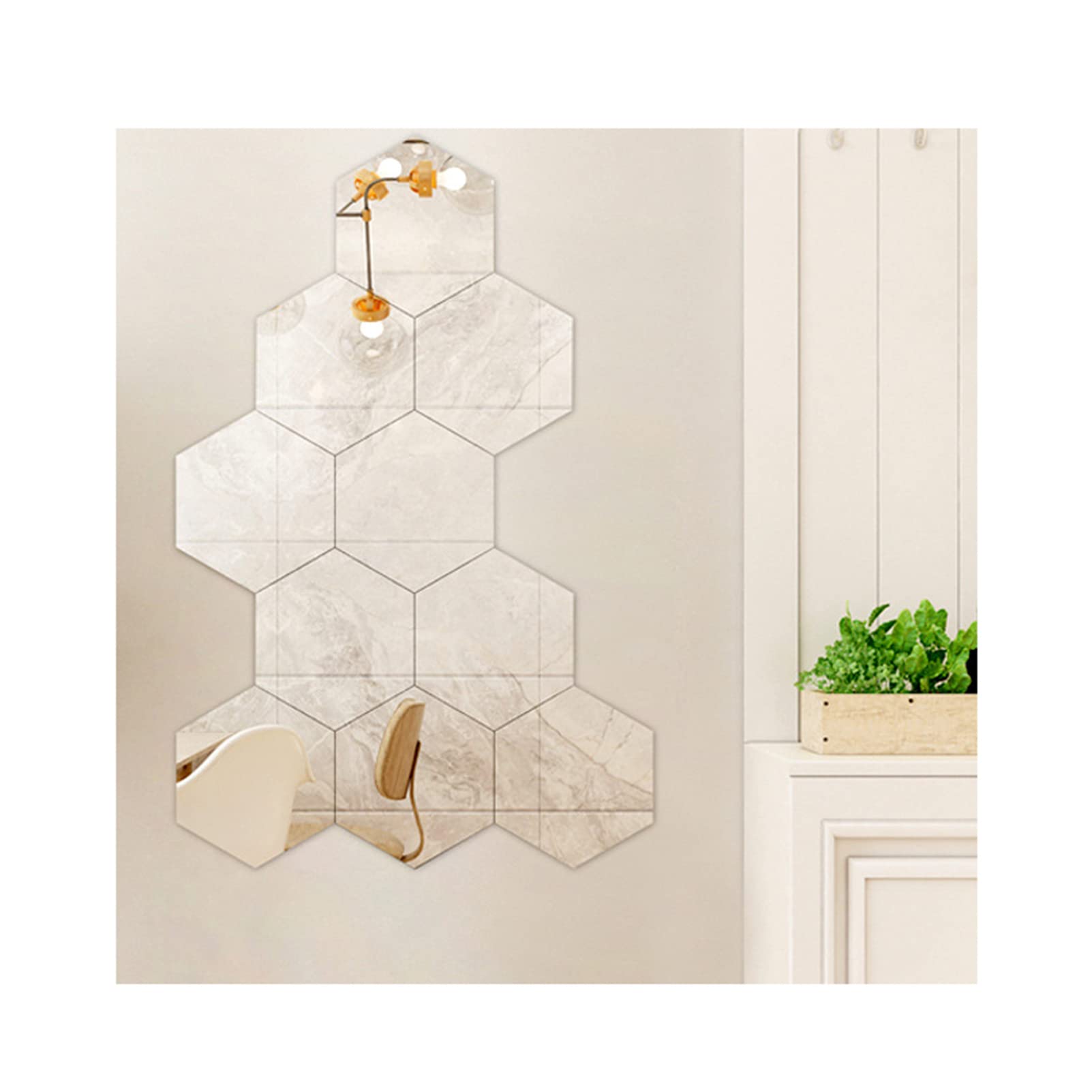 Hexagon Mirror Stickers for Walls - Self-Adhesive Acrylic Mirror Tiles for Home Decor, Living Room, Bedroom, TV Background - DIY Wall Panel Stickers for Stylish Home Makeover
