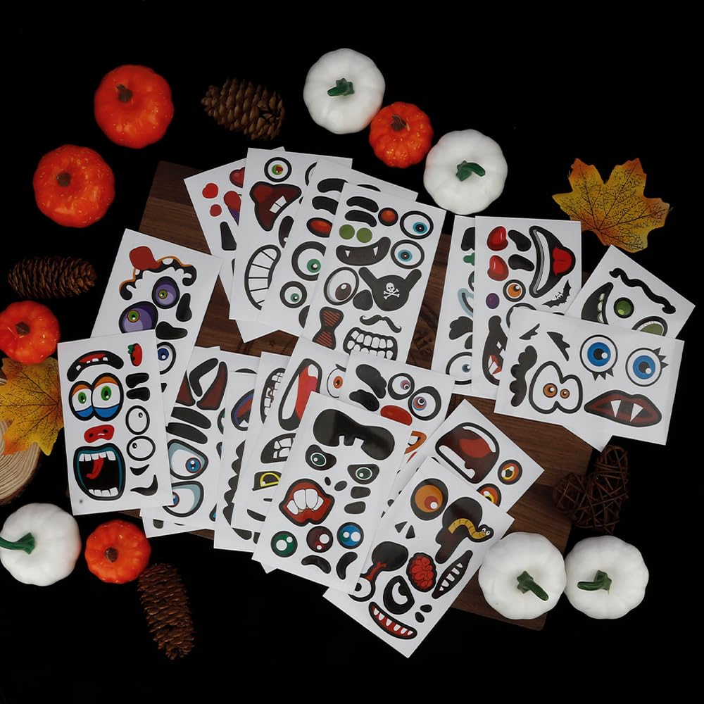 40PCS Halloween Pumpkin Face Stickers - 20 Sheets Small Pumpkin Decorating Stickers for Kids Crafts, Trick or Treat Party Favors, DIY Pumpkin Carving & Fall Festival Decorations