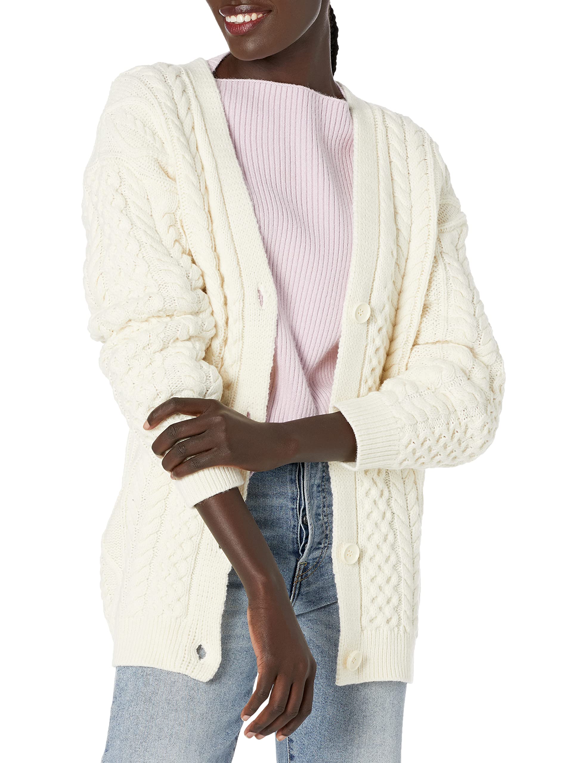 Chunky Cable Knit Women's Boyfriend Cardigan Sweater - Cozy Oversized Open Front Long Sleeve Wrap for Fall & Winter - Perfect for Coffee Dates, Office Wear and Weekend Lounging