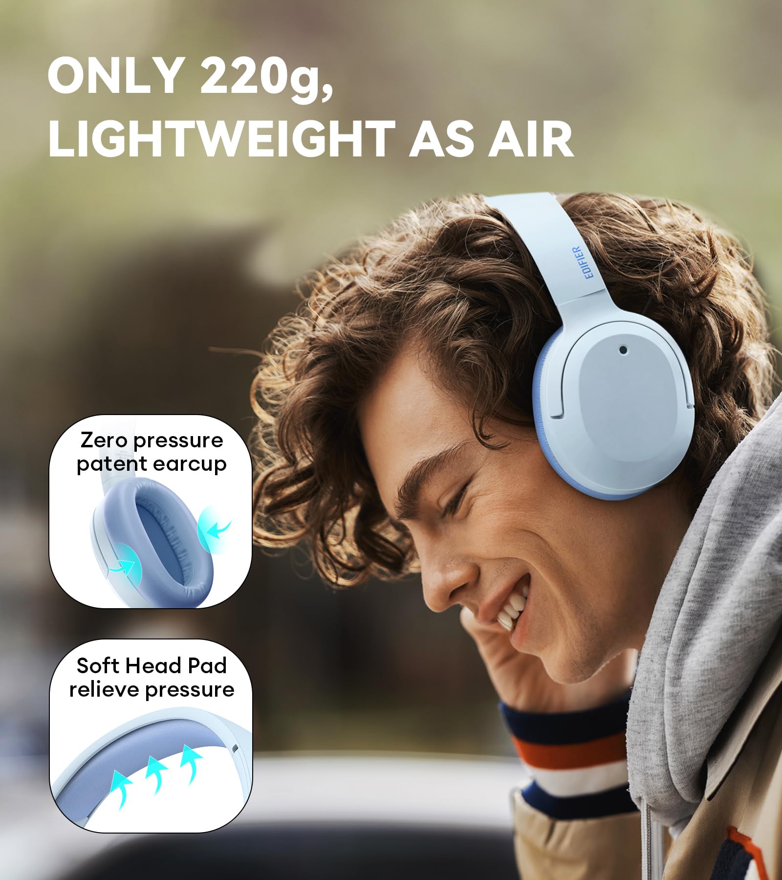 Edifier W820NB Plus Hybrid Active Noise Cancelling Headphones with LDAC Codec | Hi-Res Audio Wireless & Wired | Fast Charge & 49H Playtime | Over Ear Bluetooth 5.2 Headphones in Blue - Perfect for Travel, Work, and Gaming