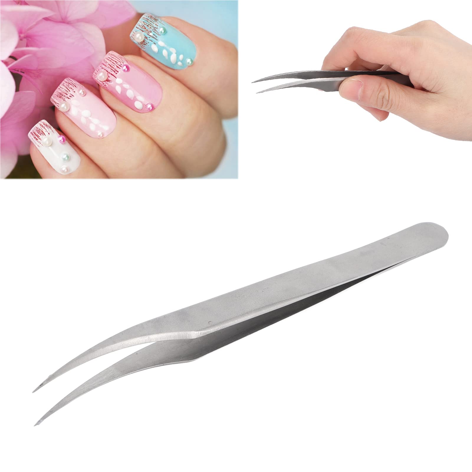 Premium Stainless Steel Nail Art Tweezers – Curved Tip Nail Clip Tool for Professional Manicures, False Nail Application & Nail Art Designs | Perfect for Salon, Home Use & DIY Nail Care