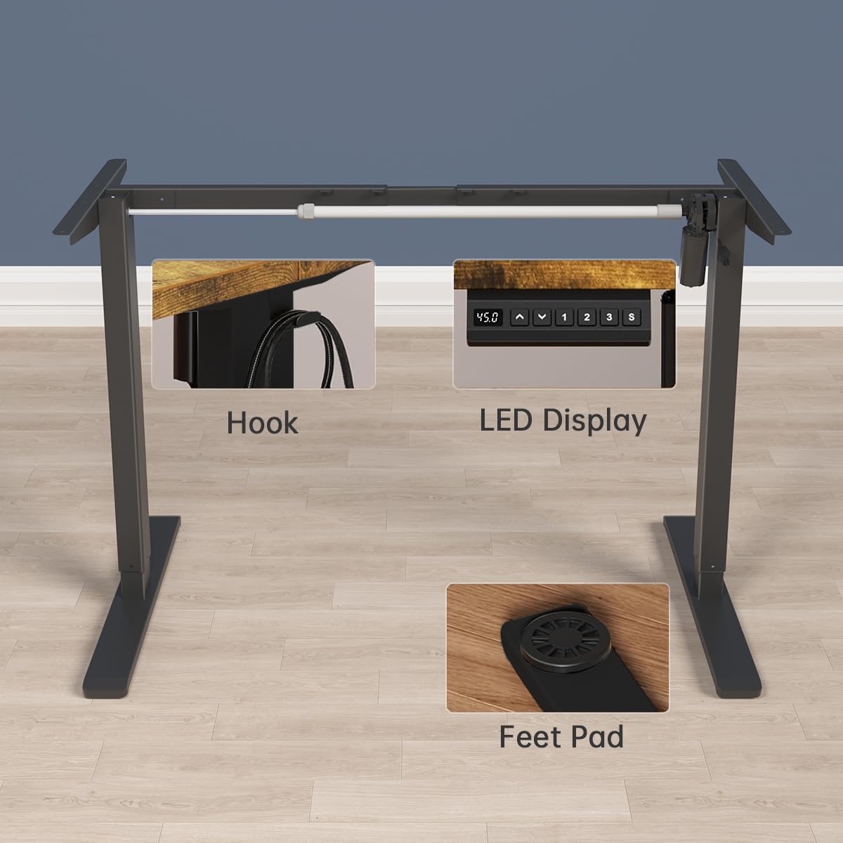 Electric Adjustable Standing Desk Frame with 3 Memory Height Settings - Ergonomic Stand Up Desk Base for Home & Office Workstation - Perfect for Remote Work, Gaming & Study