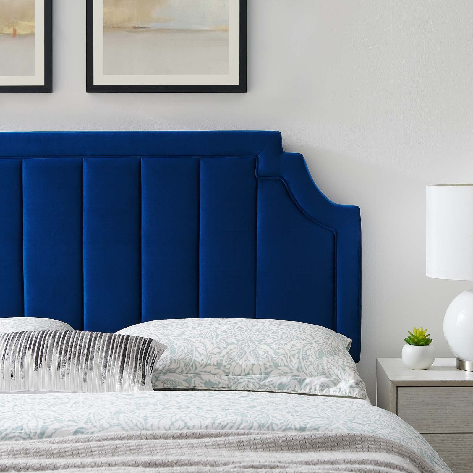 Alyona Channel Tufted Performance Velvet Headboard - Queen Size Upholstered Bed Headboard with Nailhead Trim - Perfect for Bedroom Decor & Luxury Master Suite Upgrade
