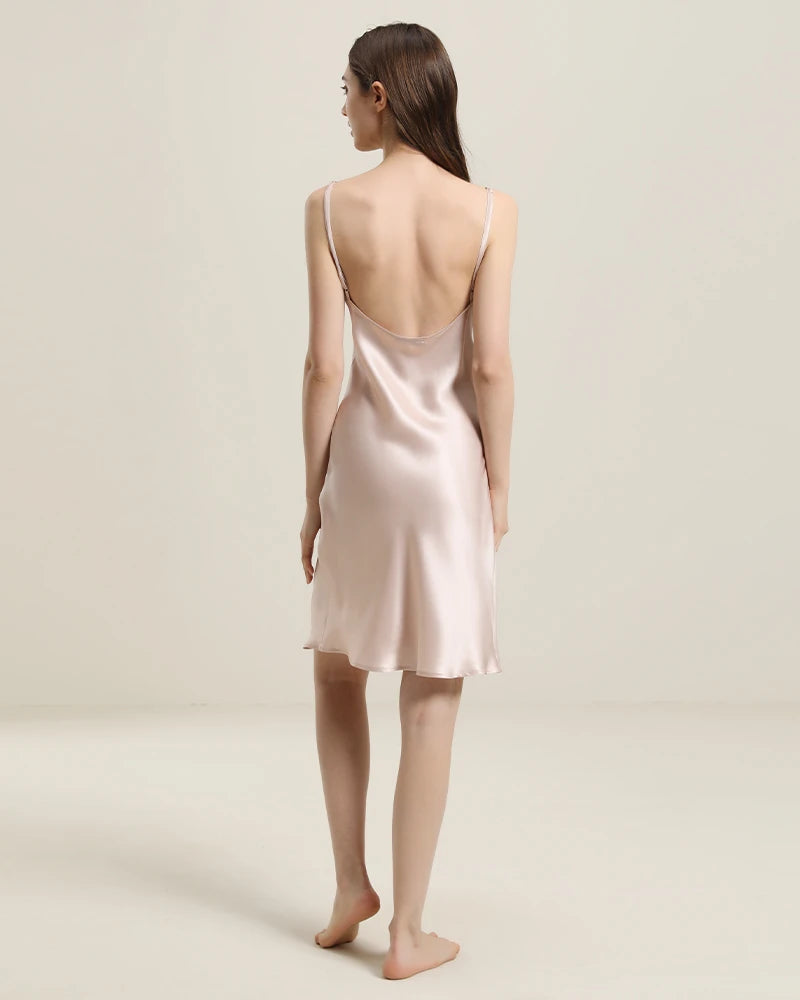 Elegant Backless Silk Slip Dress with Cowl Neck - Sexy Satin Nightgown for Women, Perfect for Date Night, Wedding Guest or Special Occasions