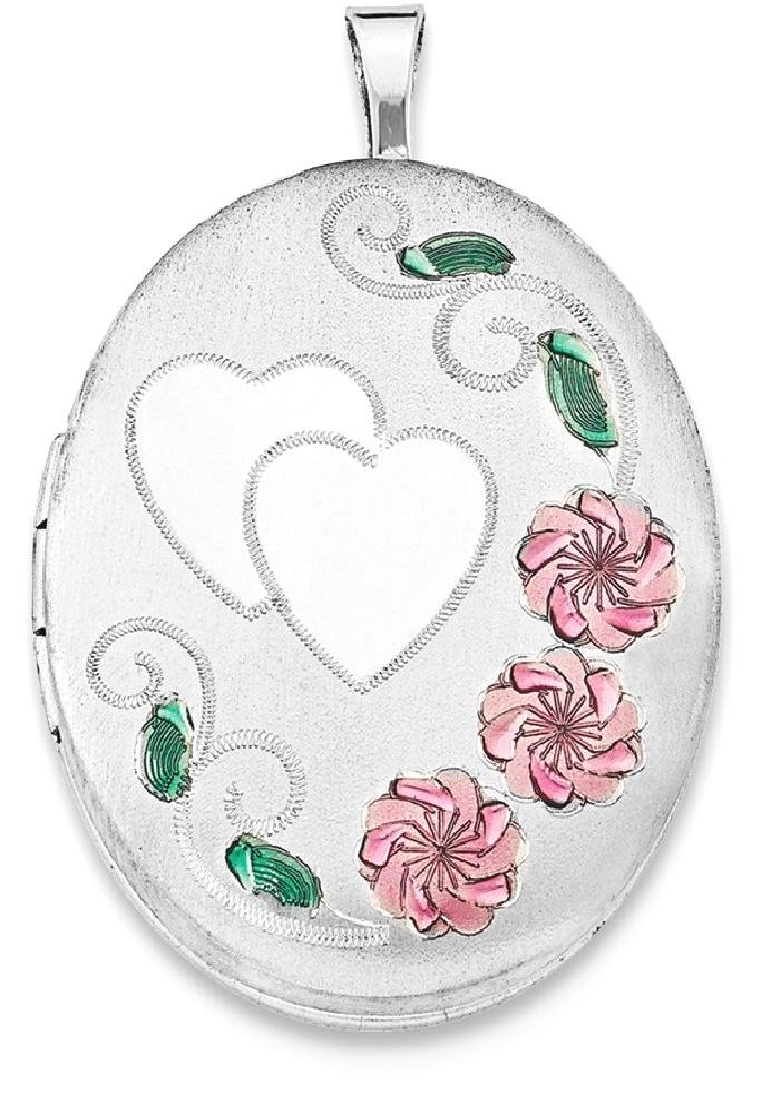925 Sterling Silver Personalized Photo Locket Necklace - Heart Flower Oval Pendant Charm for Women | Custom Engraved Gift for Mom, Wife, Girlfriend | Valentine's Day, Anniversary, Birthday Jewelry Present