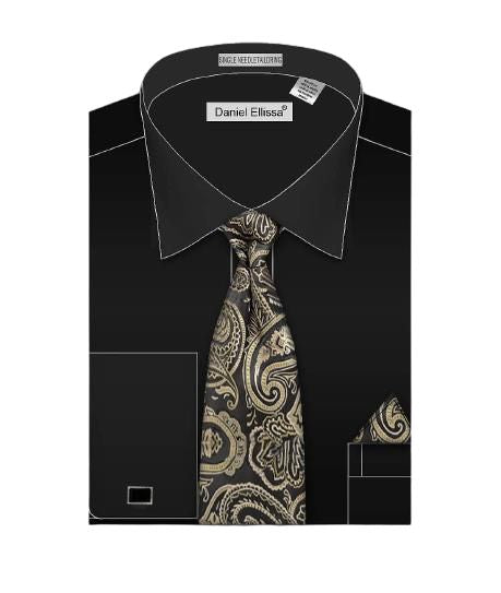 Premium DANIEL ELLISSA Men's French Cuff Dress Shirt - Classic Solid Black Formal Business Shirt DS3816 | Perfect for Weddings, Office & Special Occasions