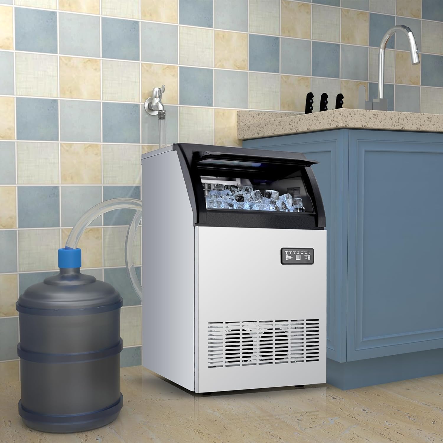 Commercial Ice Maker 155 Lbs/24H, Stainless Steel Undercounter Ice Machine with LED Display, 33 Lbs Storage - Perfect for Bars, Restaurants, Cafes, Homes & Offices - Ideal for Cocktails, Beverages & Food Preservation