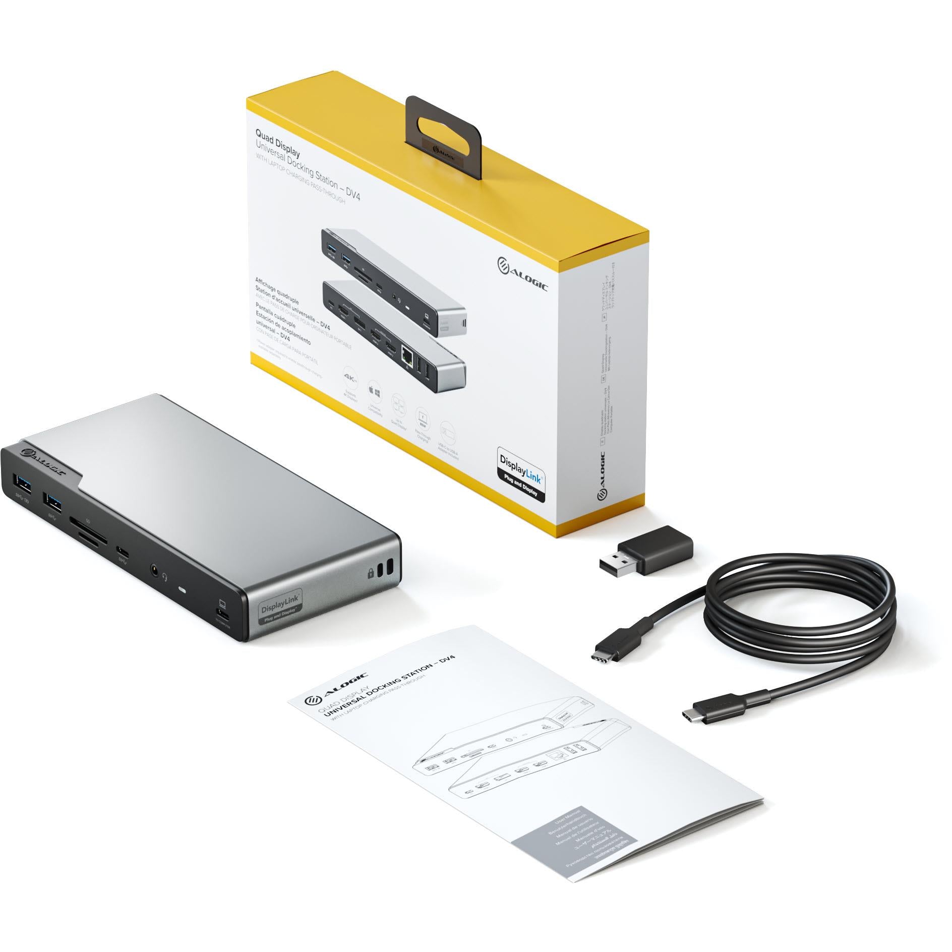 Alogic 16-in-1 Quad Display Docking Station with Power Adapter - 4K HDMI, USB-C Hub for MacBook Pro/Air, Windows Laptops - Perfect for Home Office & Multi-Monitor Workstations