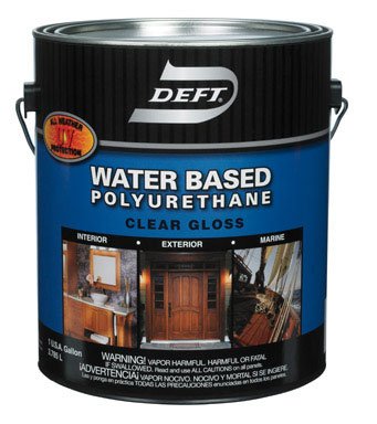 Deft Water Based Polyurethane Gloss Clear Wood Finish - 1 Gallon for Floors, Furniture & Cabinets - Non-Toxic, Low VOC, Fast Drying Waterborne Protective Coating