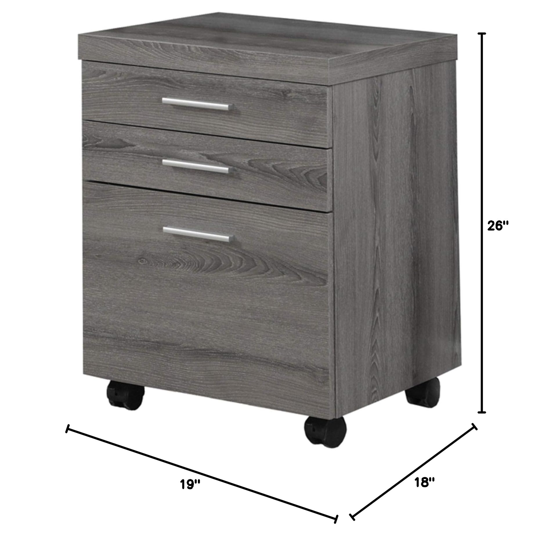 Offex Dark Taupe 3-Drawer Mobile File Cabinet with Wheels - Perfect for Home Office Organization & Document Storage