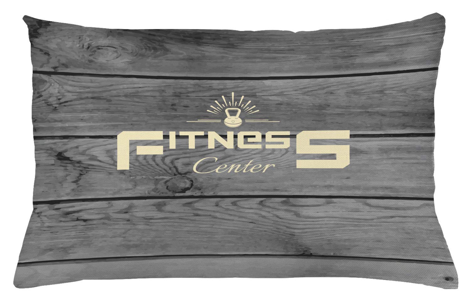 Ambesonne Fitness Throw Pillow Cover 26x16 Inch - Aerobics Energy Training Design on Wooden Planks, Decorative Rectangle Cushion Case in Pale Yellow Black Grey - Perfect for Gym, Home Workout Room & Fitness Club Decor