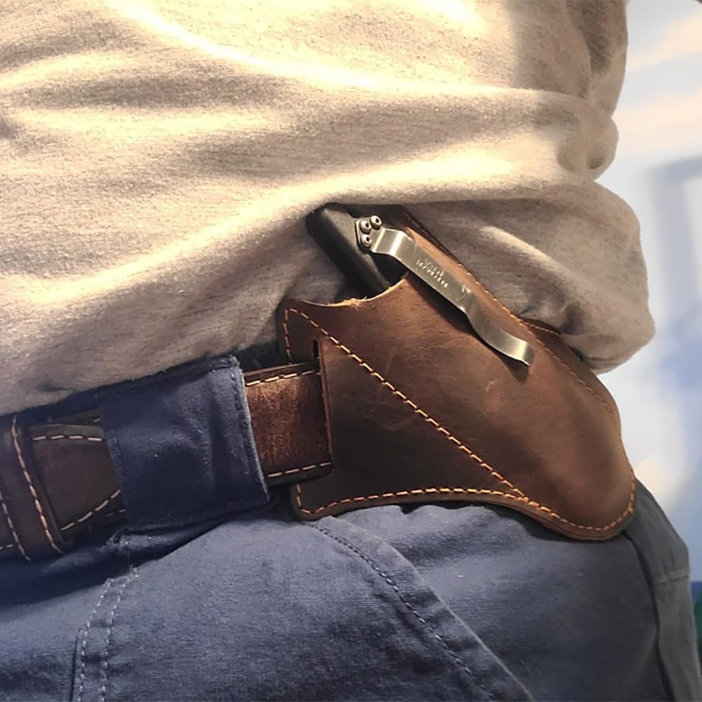 Premium Leather Pocket Folding Knife Sheath - Belt EDC Holster for Outdoor, Camping & Everyday Carry (EDC) - Durable & Compact Knife Holder for Hunters, Hikers & Survivalists